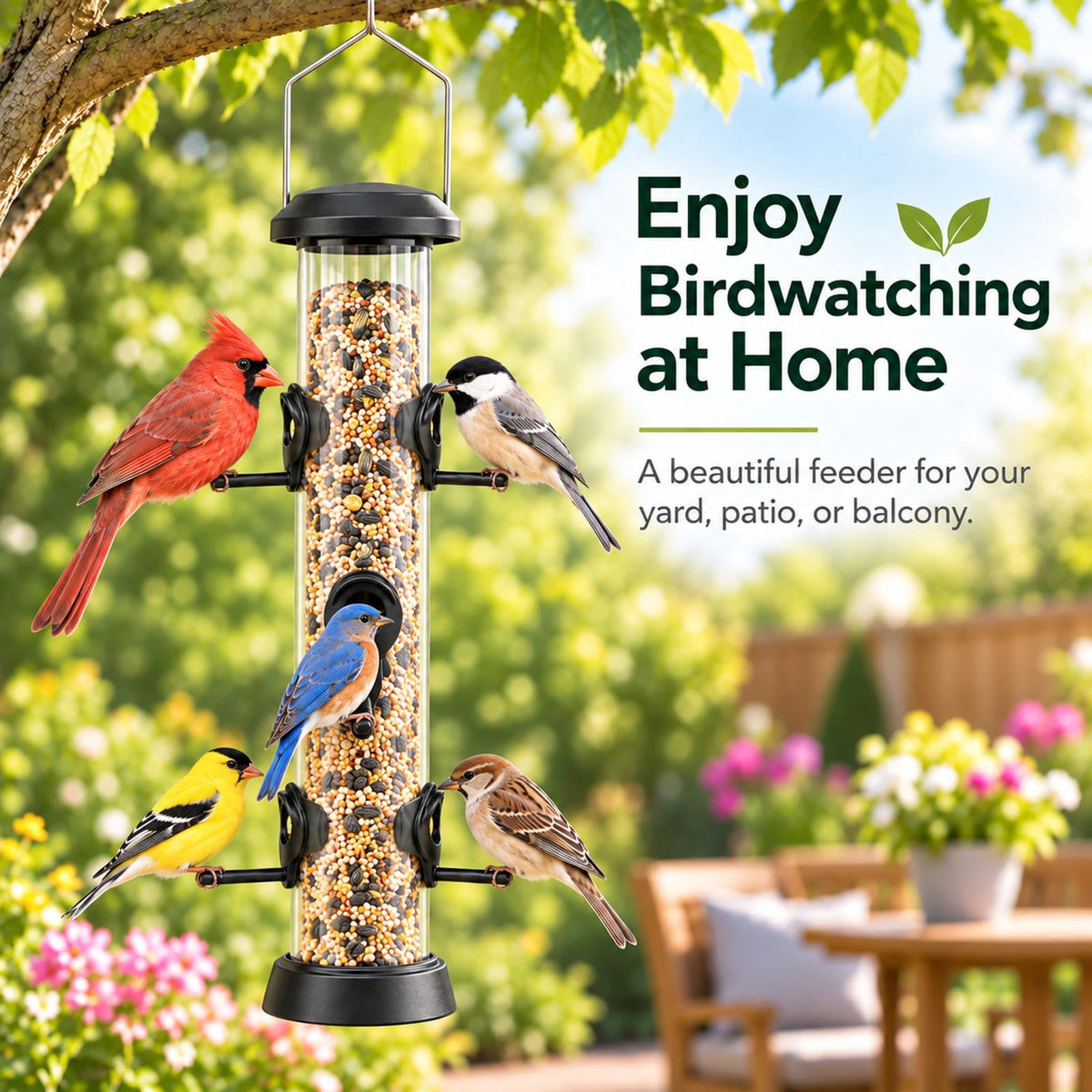 PHANCIR Tube Bird Feeder with 6 Feeding Ports
