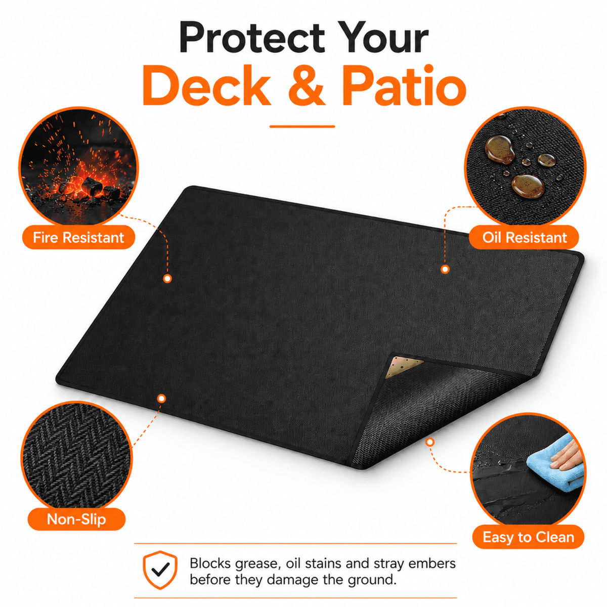 60 x 36 Inch Under Grill Mat with Weighted Corners and Storage Bag