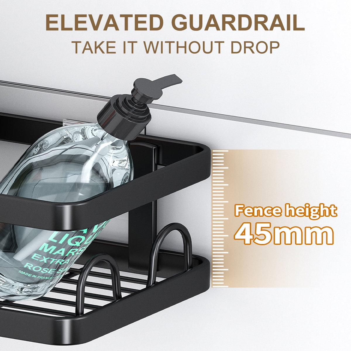PHANCIR No-Drill Corner Shower Caddy with Hooks, Black