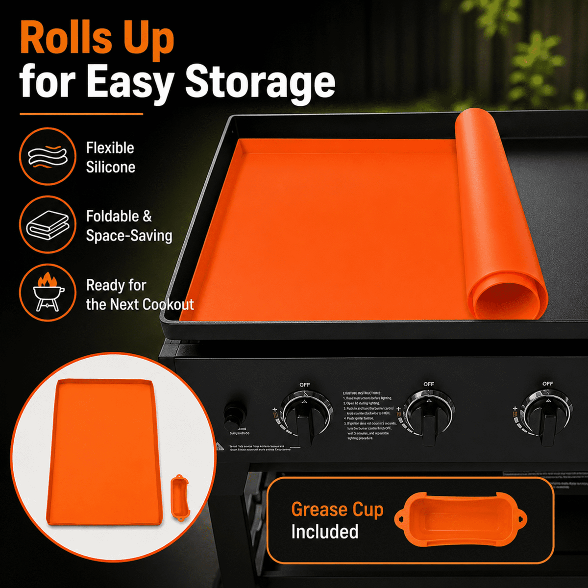 36-Inch Silicone Griddle Mat for Blackstone with Grease Cup, Orange