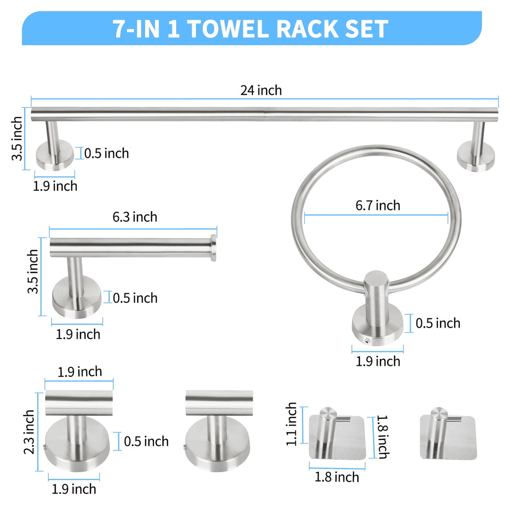 PHANCIR 7-Piece Stainless Steel Bathroom Hardware Set, Nickel-Silver