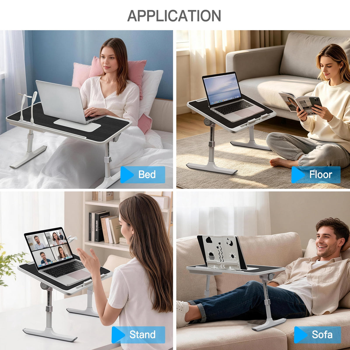 PHANCIR Adjustable Lap Desk with Fan, LED Light and Book Stand, Black