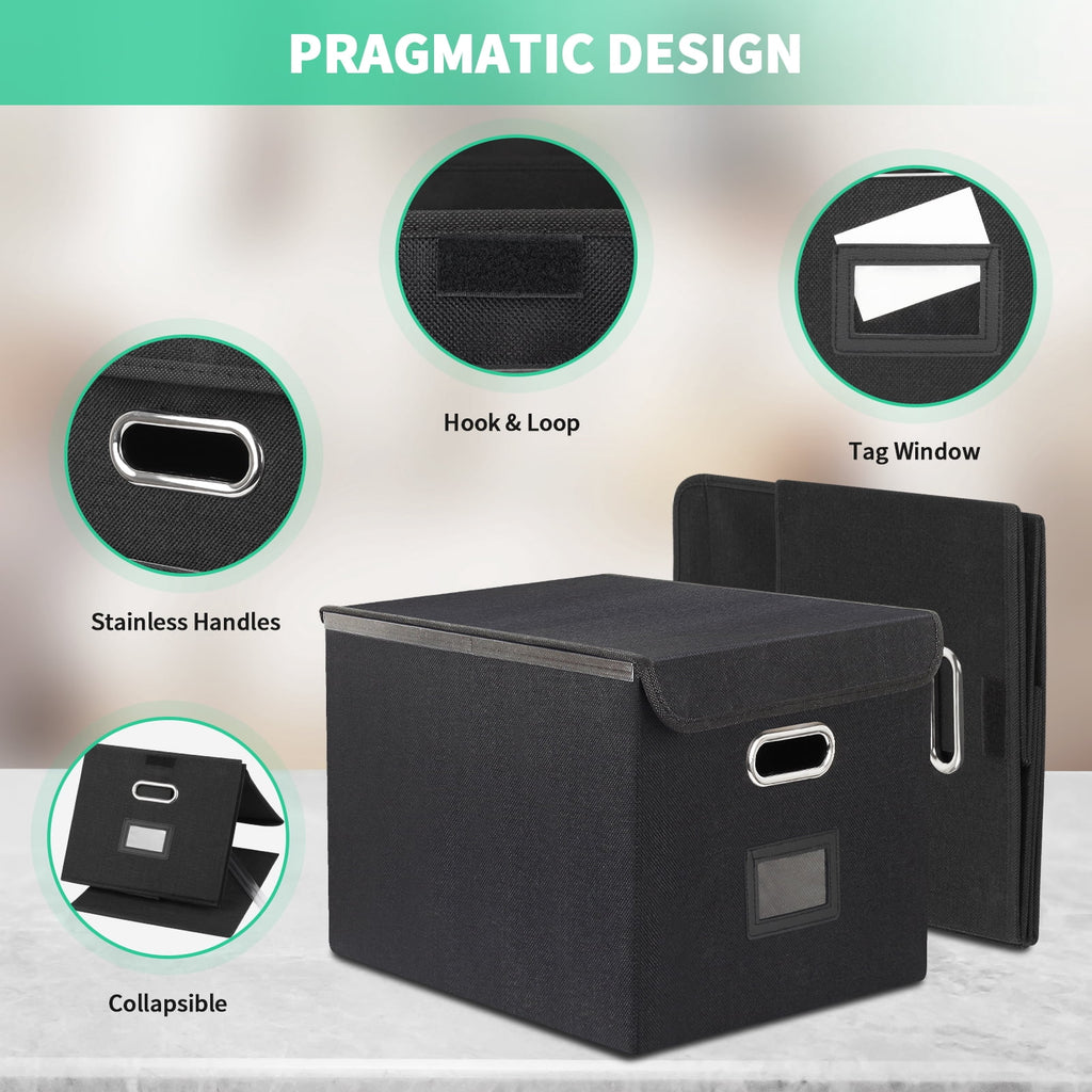 PHANCIR 2-Pack Collapsible File Storage Boxes with Lids