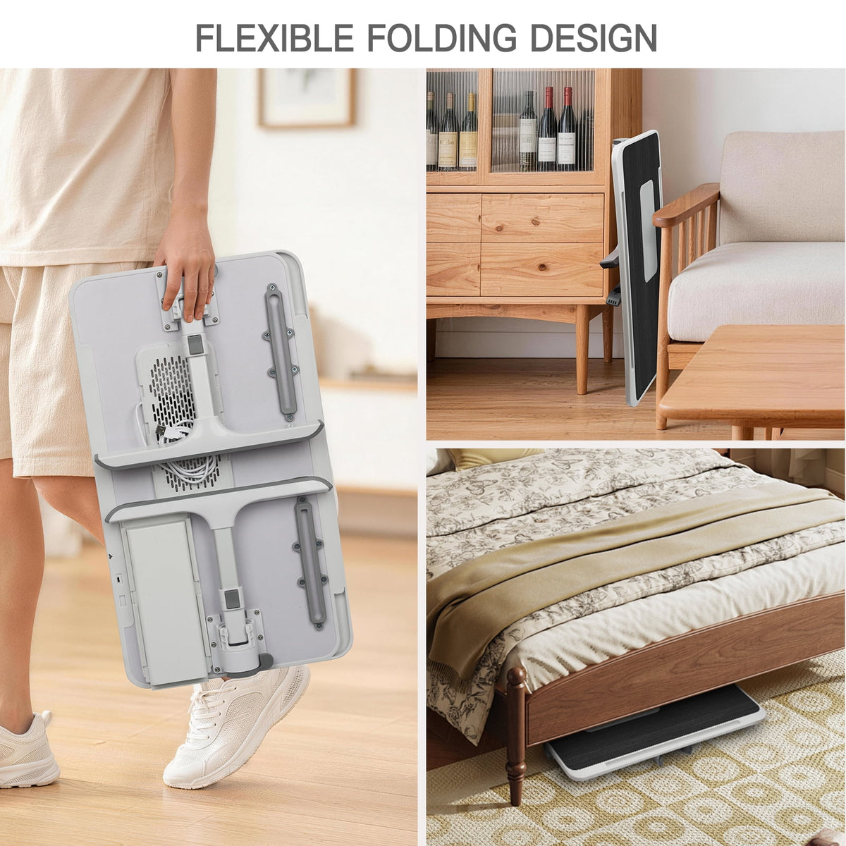 PHANCIR Adjustable Lap Desk with Fan, LED Light and Book Stand, Black