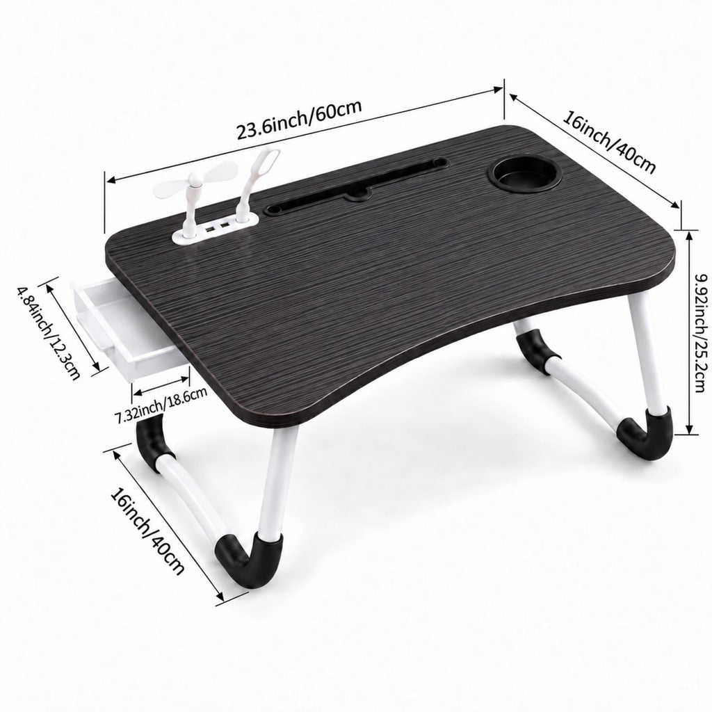 PHANCIR 23.6-Inch Folding Lap Desk with USB Fan and Reading Light, Black