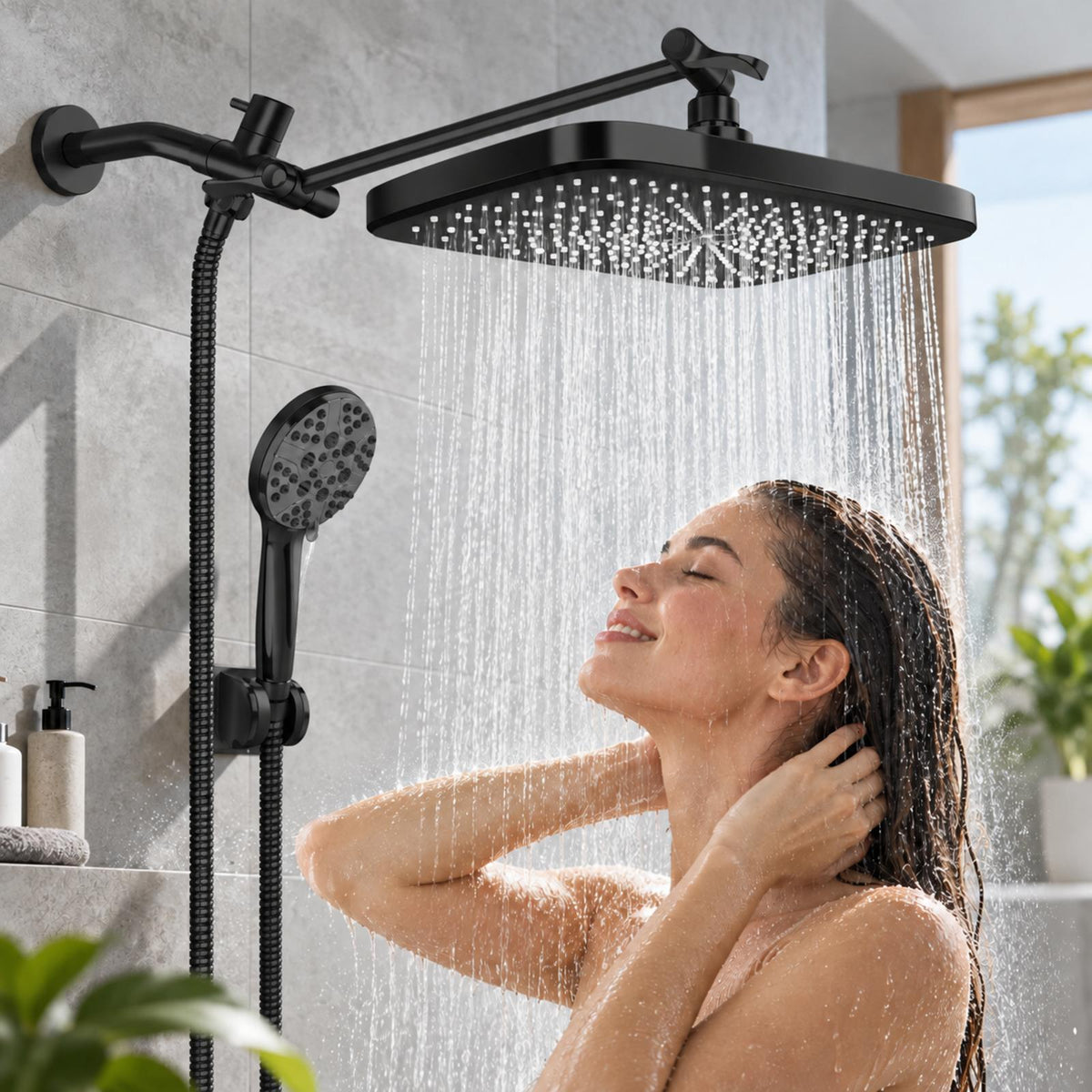 12" Rain Shower Head Combo, High Pressure Rainfall & 6 Spray Handheld Shower Head