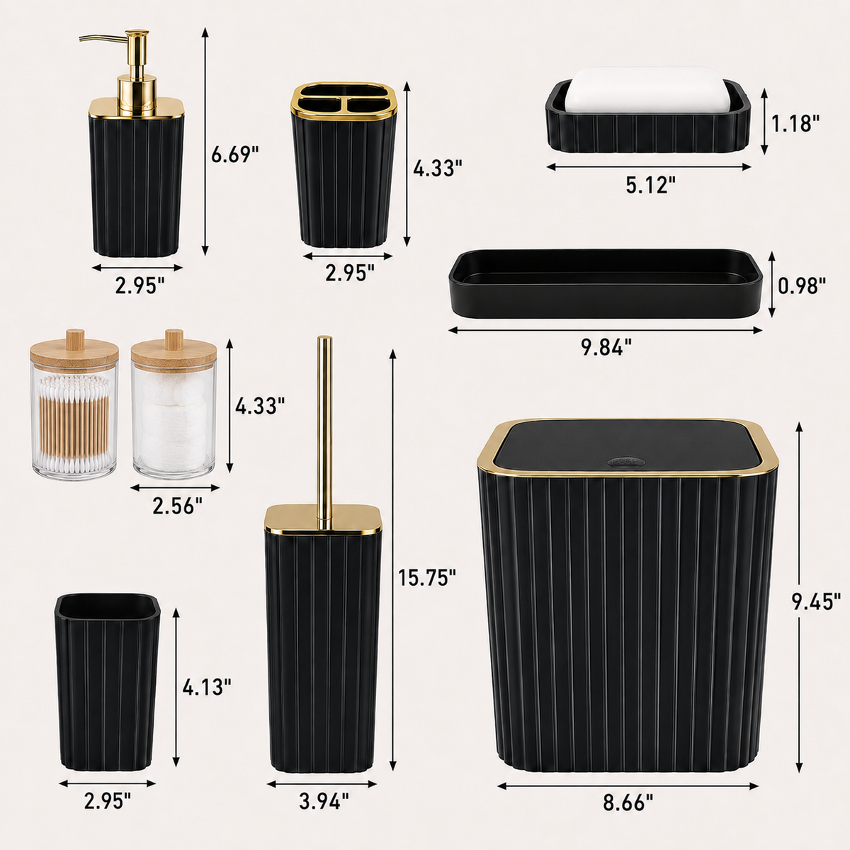 PHANCIR 9PCS Bathroom Set, Bathroom Accessories Set with Toilet Brush