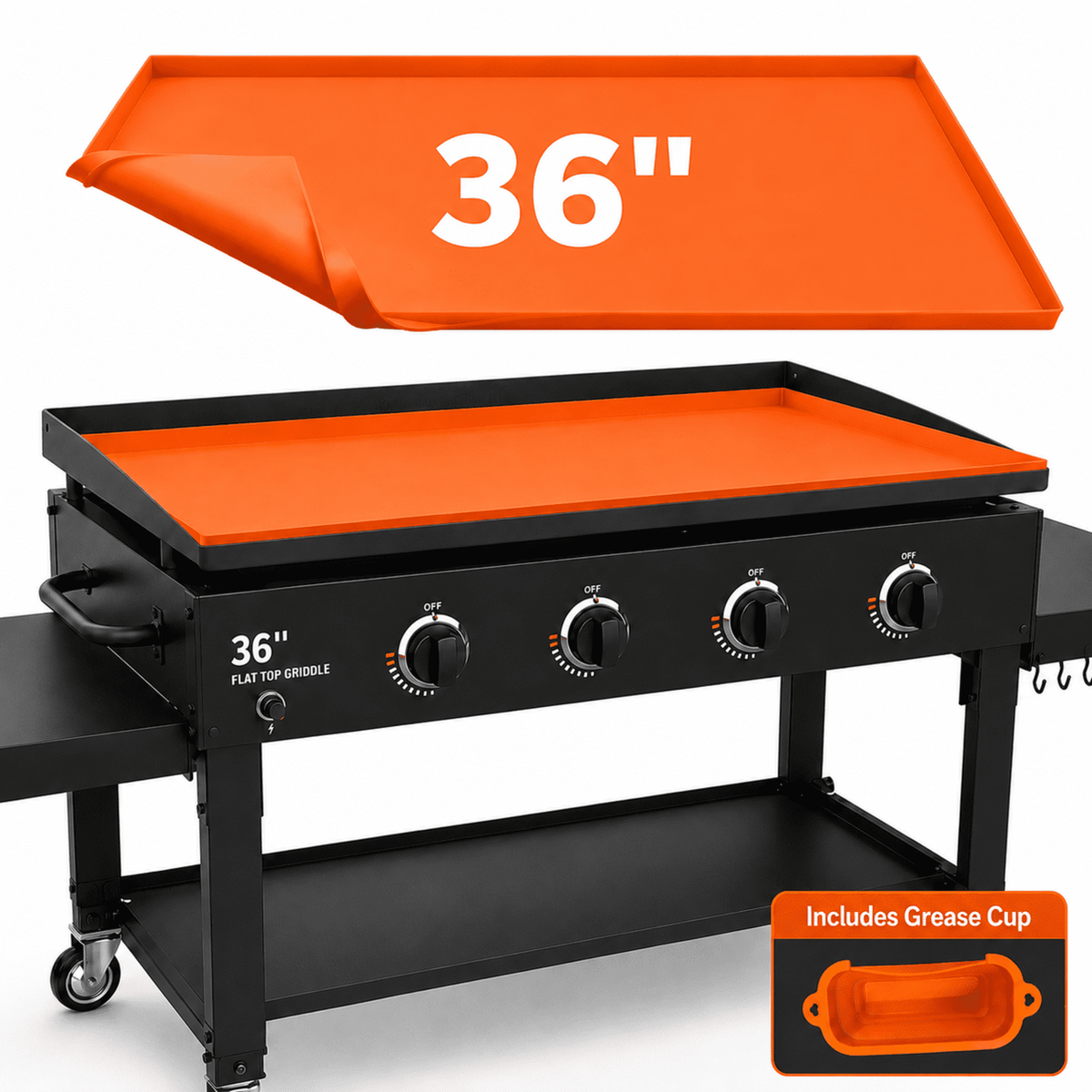 36-Inch Silicone Griddle Mat for Blackstone with Grease Cup, Orange