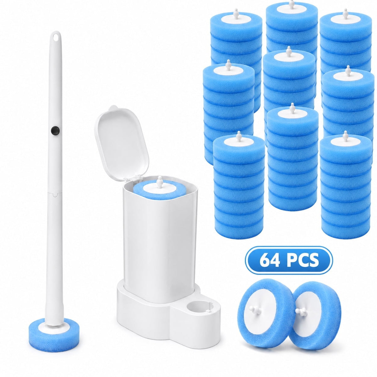 Disposable Toilet Brush and Holder Set with 64 Cleaning Refills
