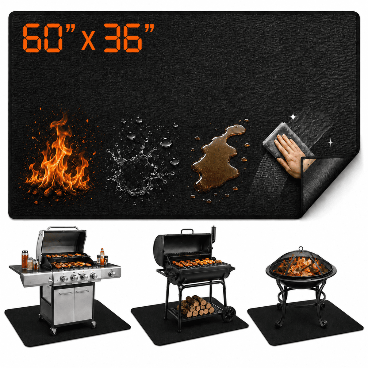 60 x 36 Inch Under Grill Mat with Weighted Corners and Storage Bag