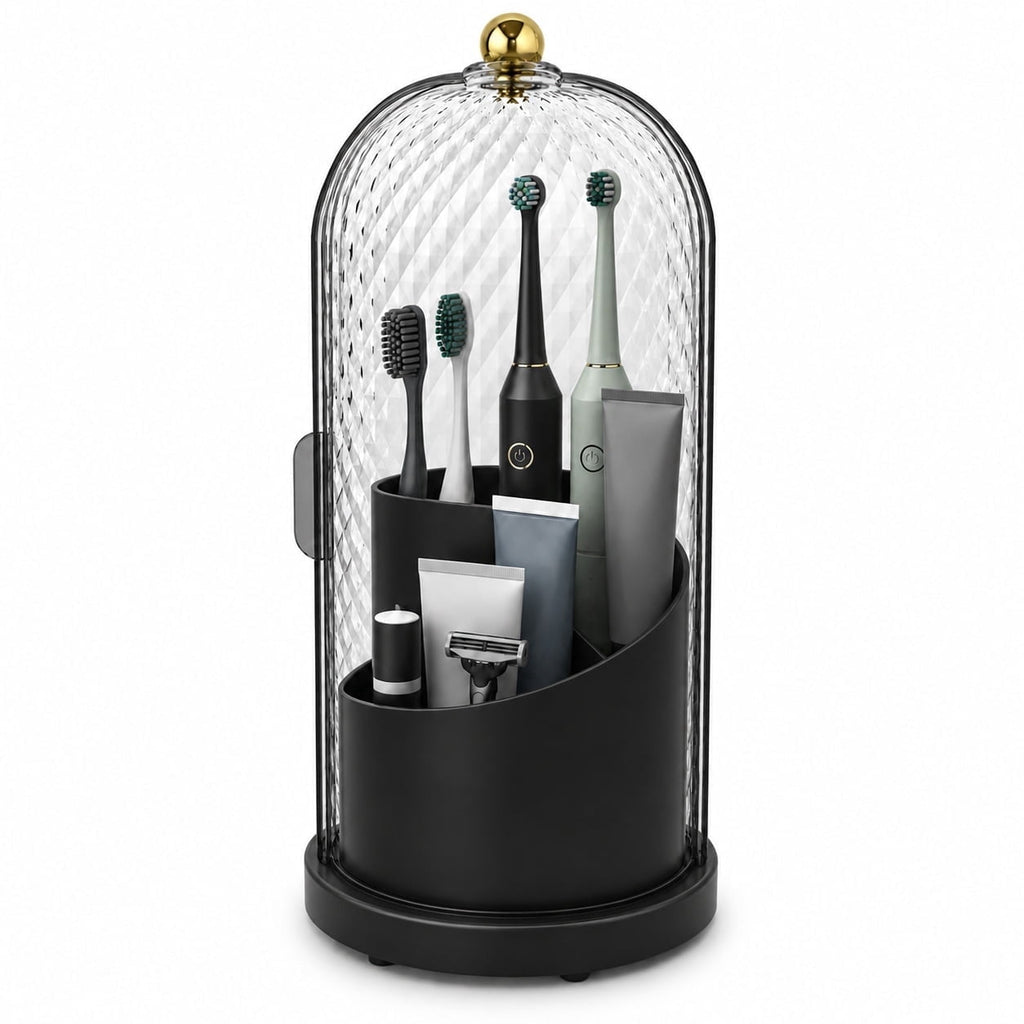 3-Slot Rotating Toothbrush Holder with Cover and Drainage Holes