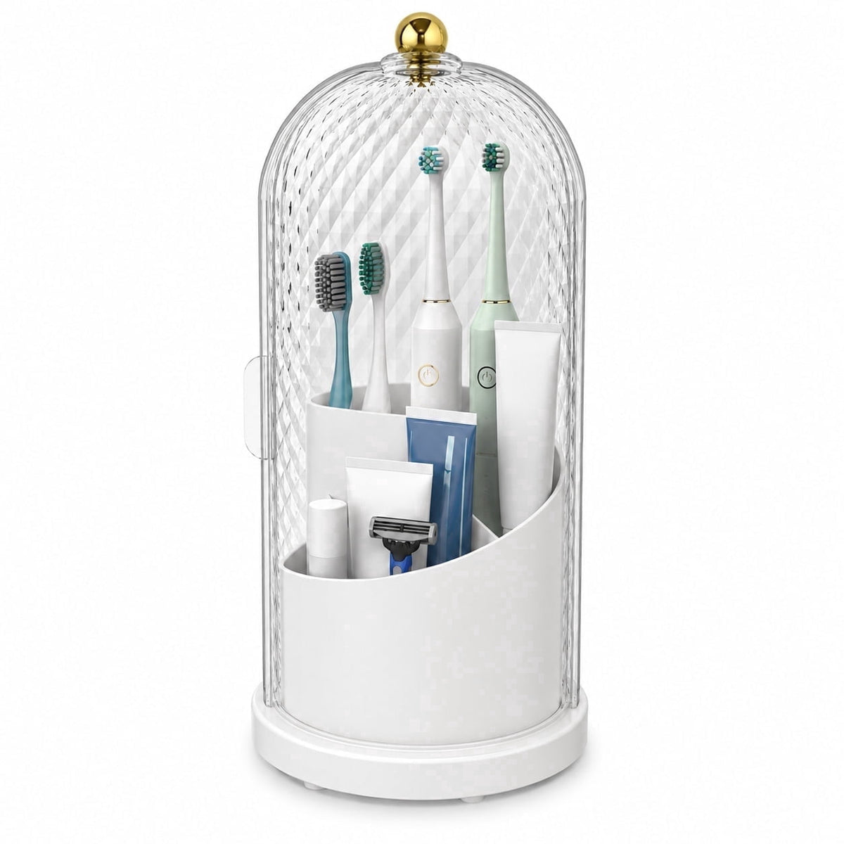 3-Slot Rotating Toothbrush Holder with Cover and Drainage Holes