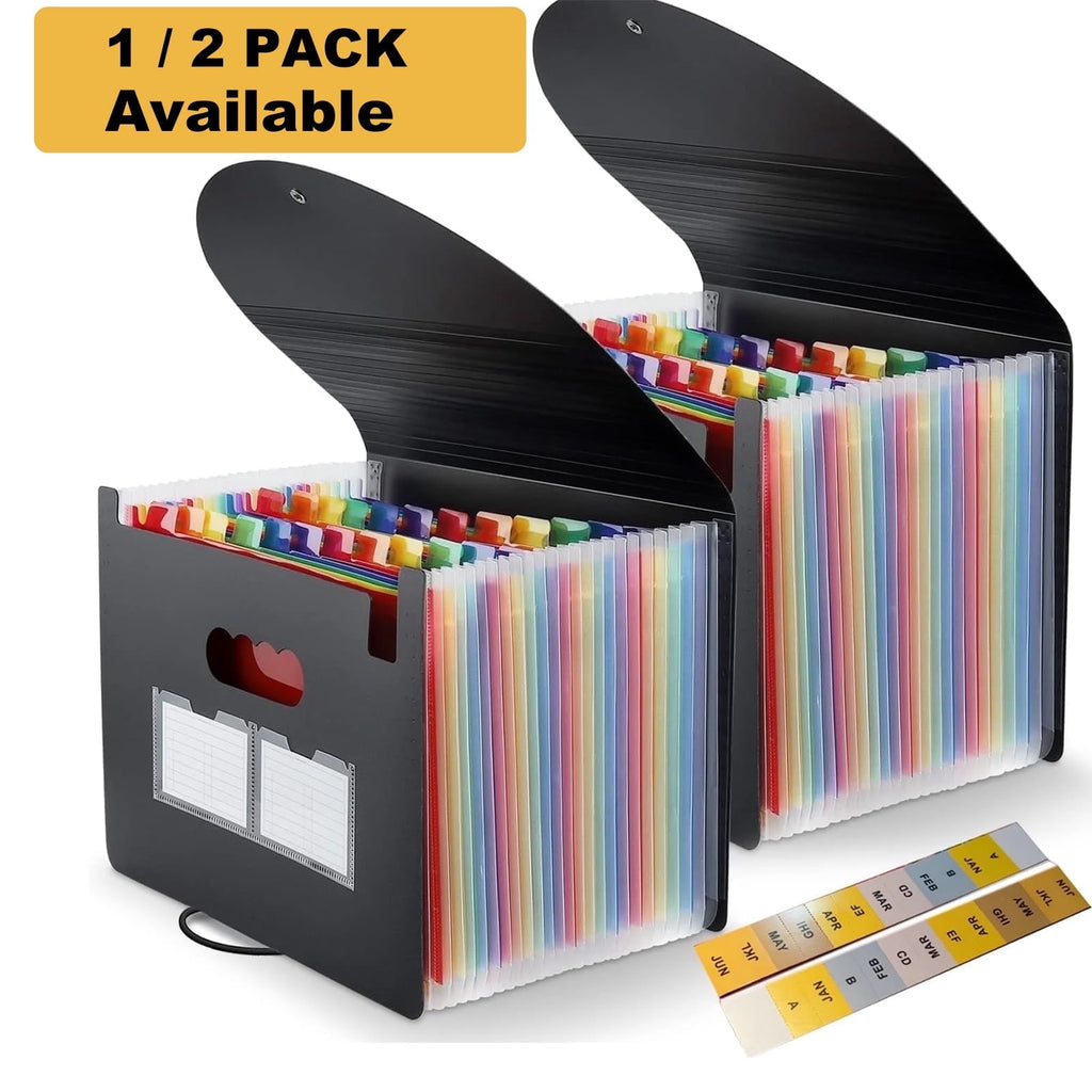 PHANCIR 2-Pack 24-Pocket Accordion File Organizer with Labels