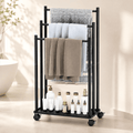 PHANCIR 3-Tier Rolling Towel Rack with Bottom Storage Shelf, Black
