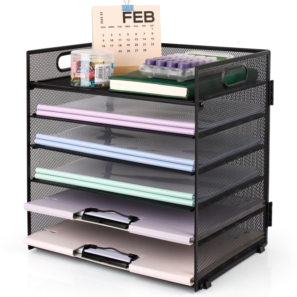 PHANCIR 6-Tier Mesh Desk Organizer & Paper Tray with Handle