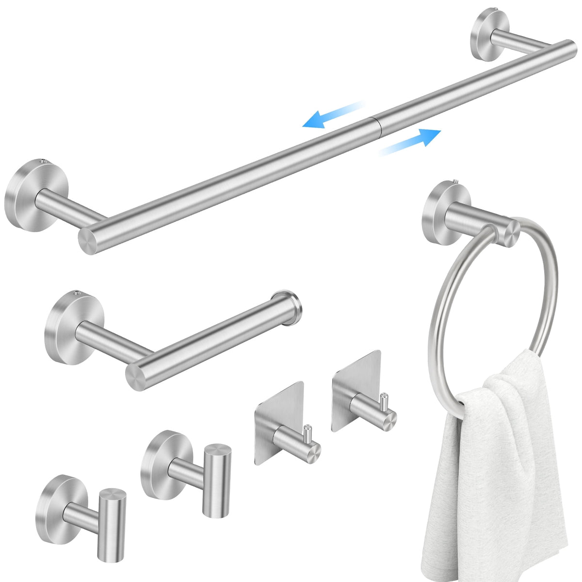 PHANCIR 7-Piece Stainless Steel Bathroom Hardware Set, Nickel-Silver