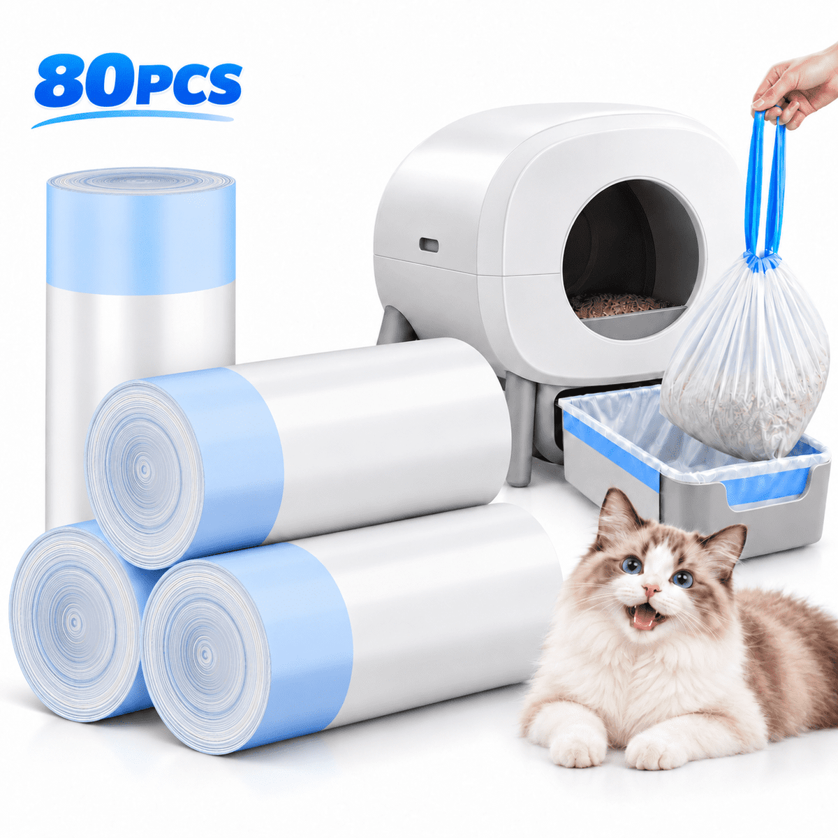 PHANCIR Cat Litter Box Liner Bags, 80 Count