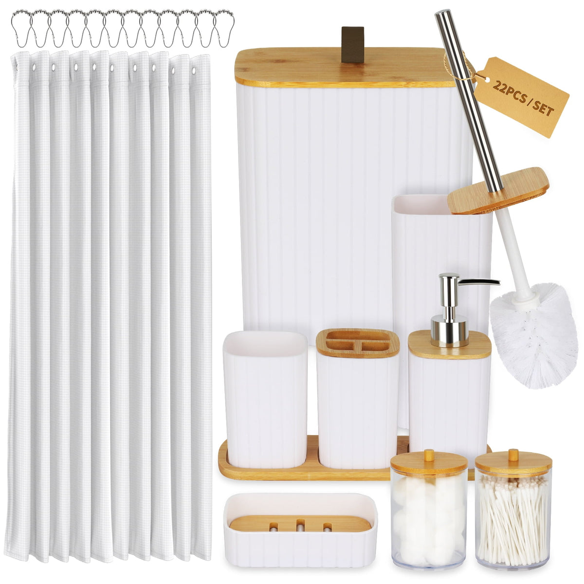 PHANCIR 22-Piece Bathroom Accessories Set with Shower Curtain, White