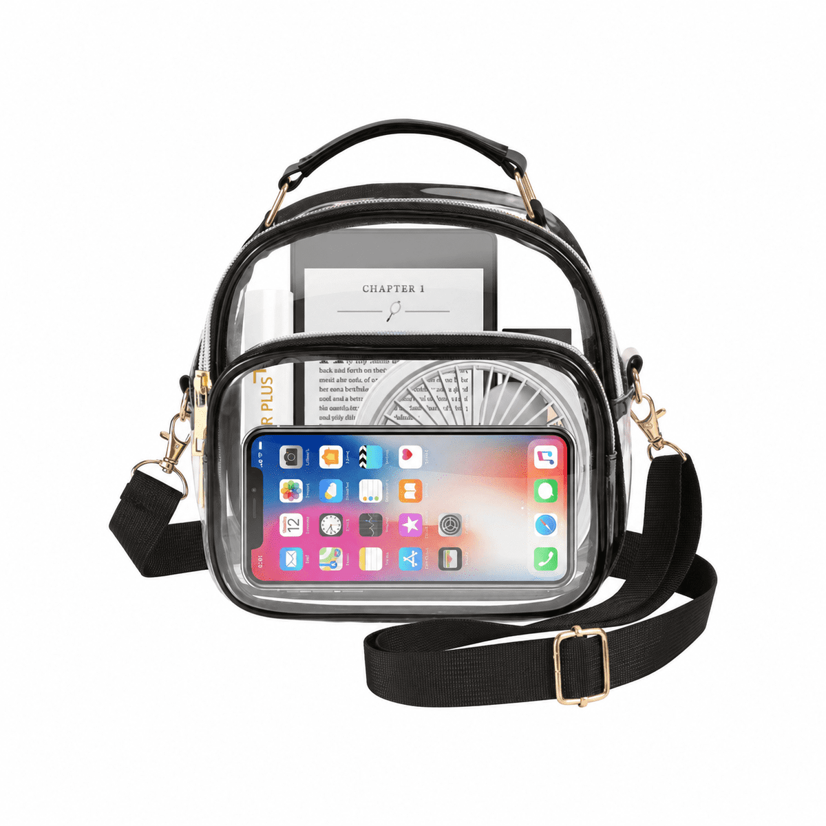 PHANCIR Clear Crossbody Stadium Bag, Black