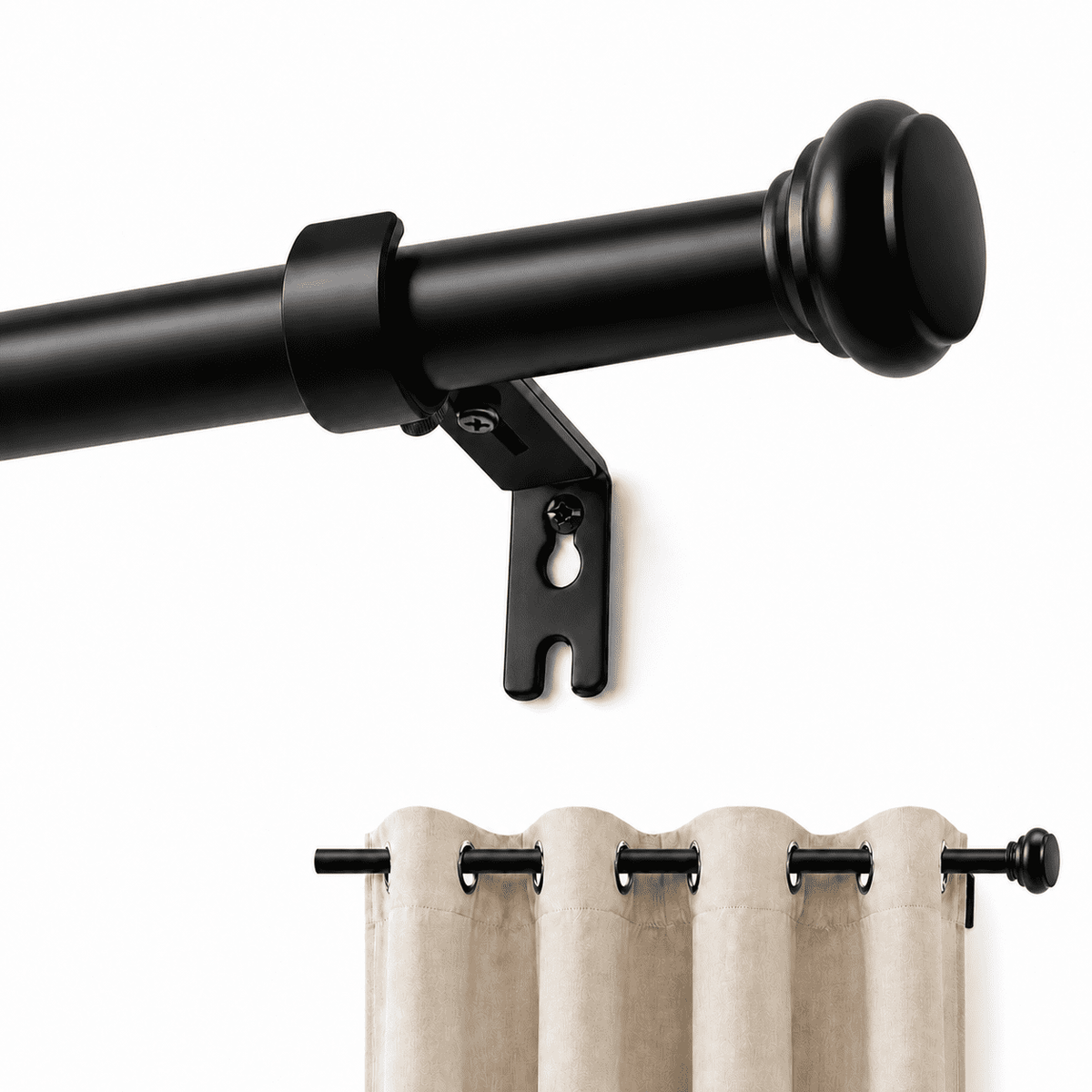 PHANCIR 28-48 Inch Adjustable Curtain Rod with 2 Brackets, Black