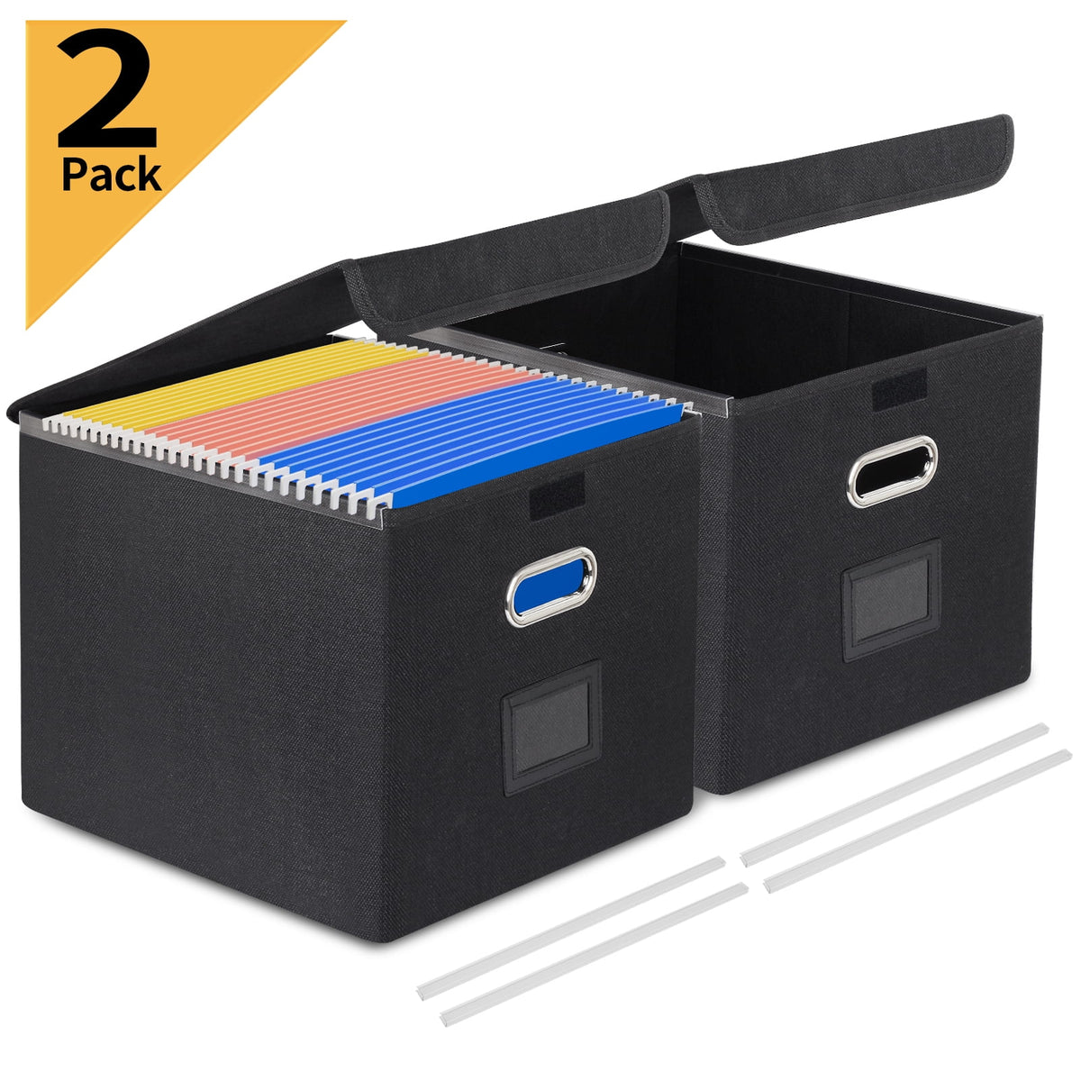 PHANCIR 2-Pack Collapsible File Storage Boxes with Lids