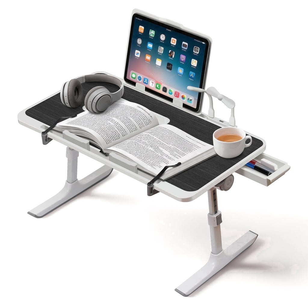 PHANCIR Adjustable Lap Desk with Fan, LED Light and Book Stand, Black
