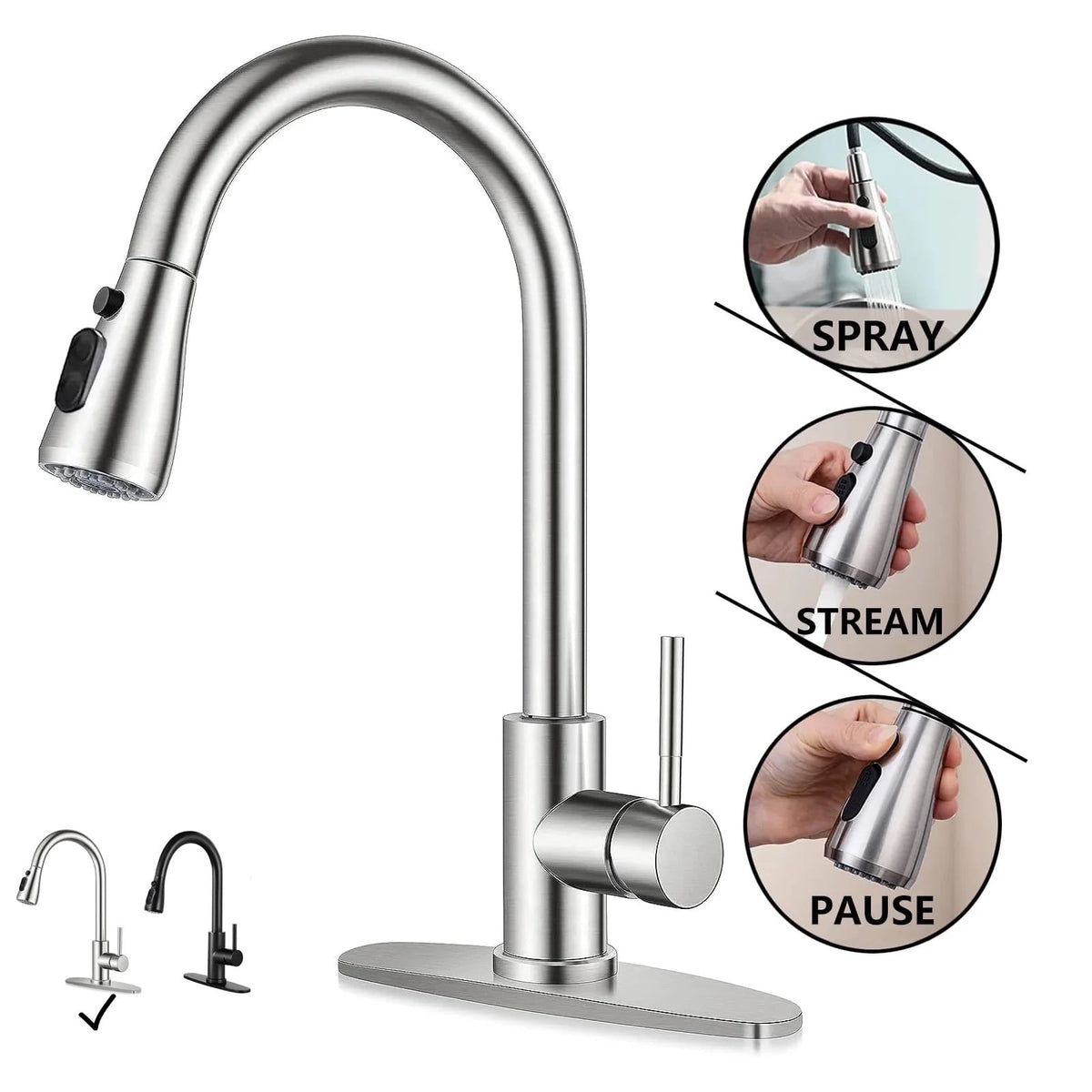PHANCIR Kitchen Faucet with Pull Down Sprayer, High Arc Single Handle
