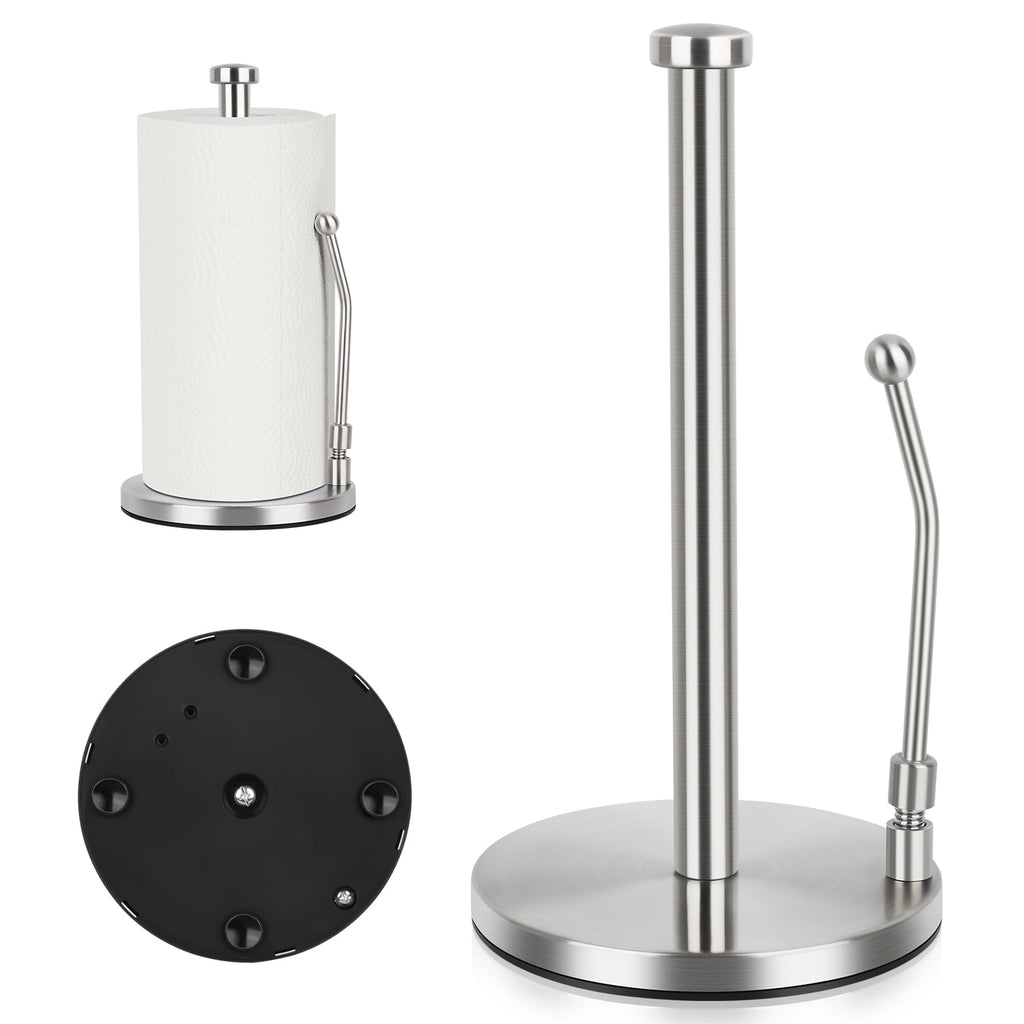 PHANCIR Paper Towel Holder with Spring Arm and Weighted Base, Silver