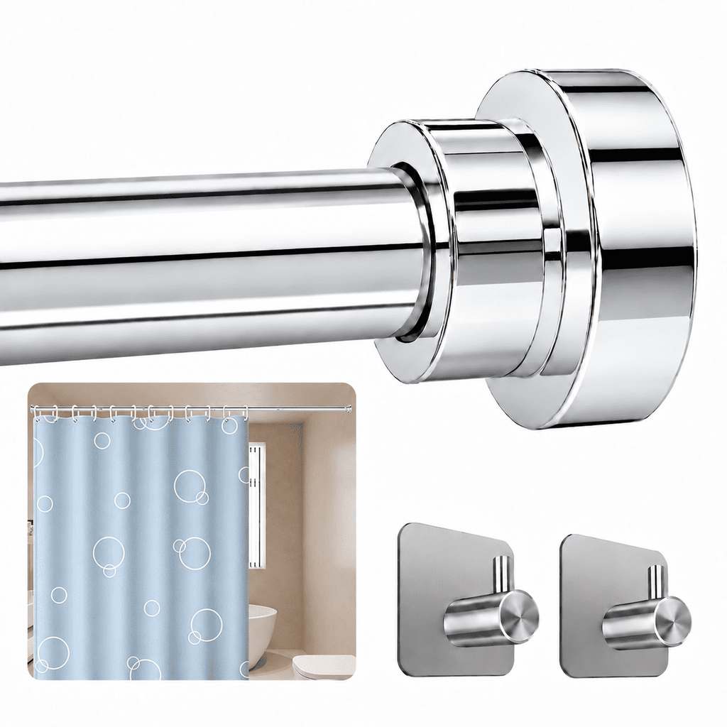 PHANCIR 31-80 Inch No-Drill Shower Curtain Rod with 2 Hooks, Silver