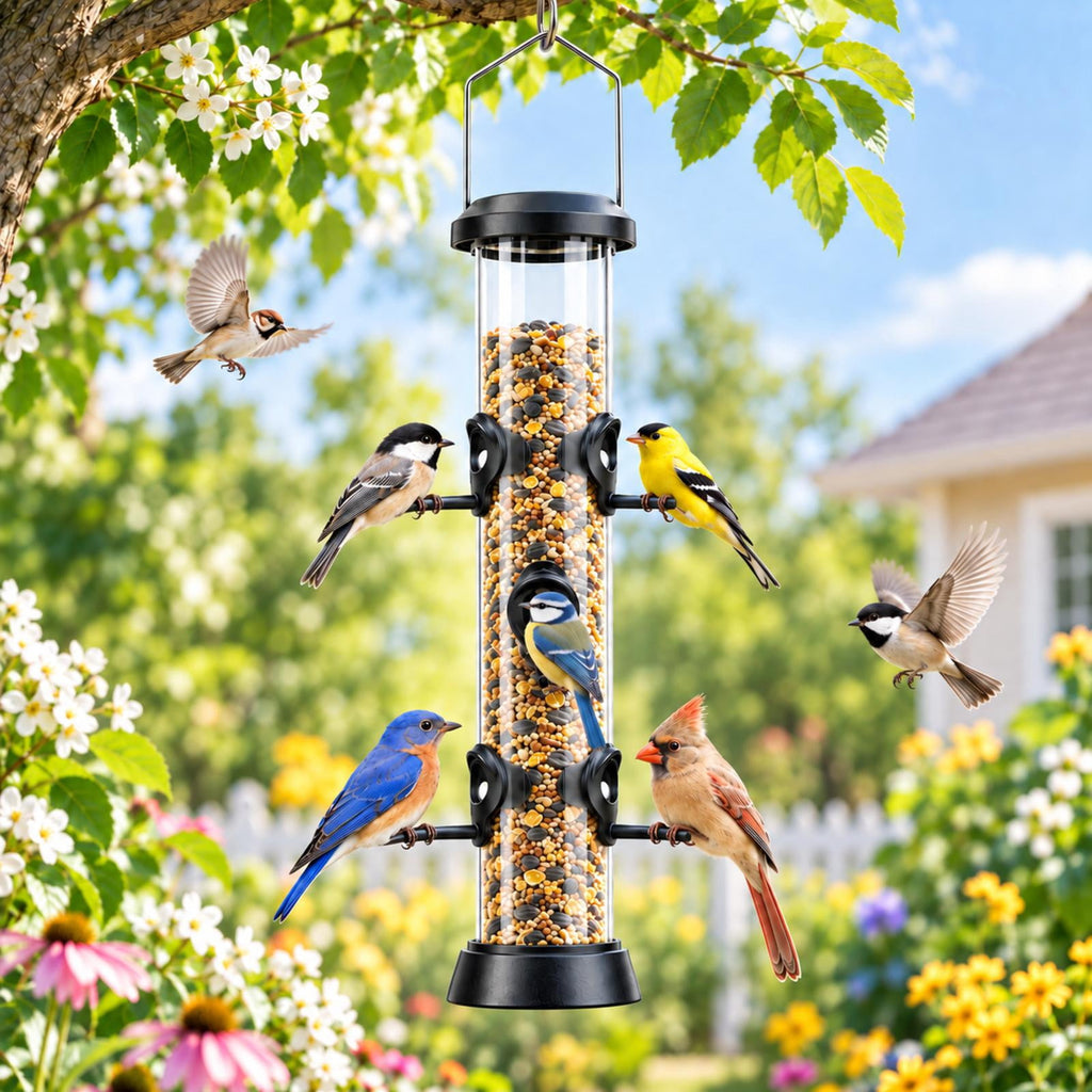 PHANCIR Tube Bird Feeder with 6 Feeding Ports