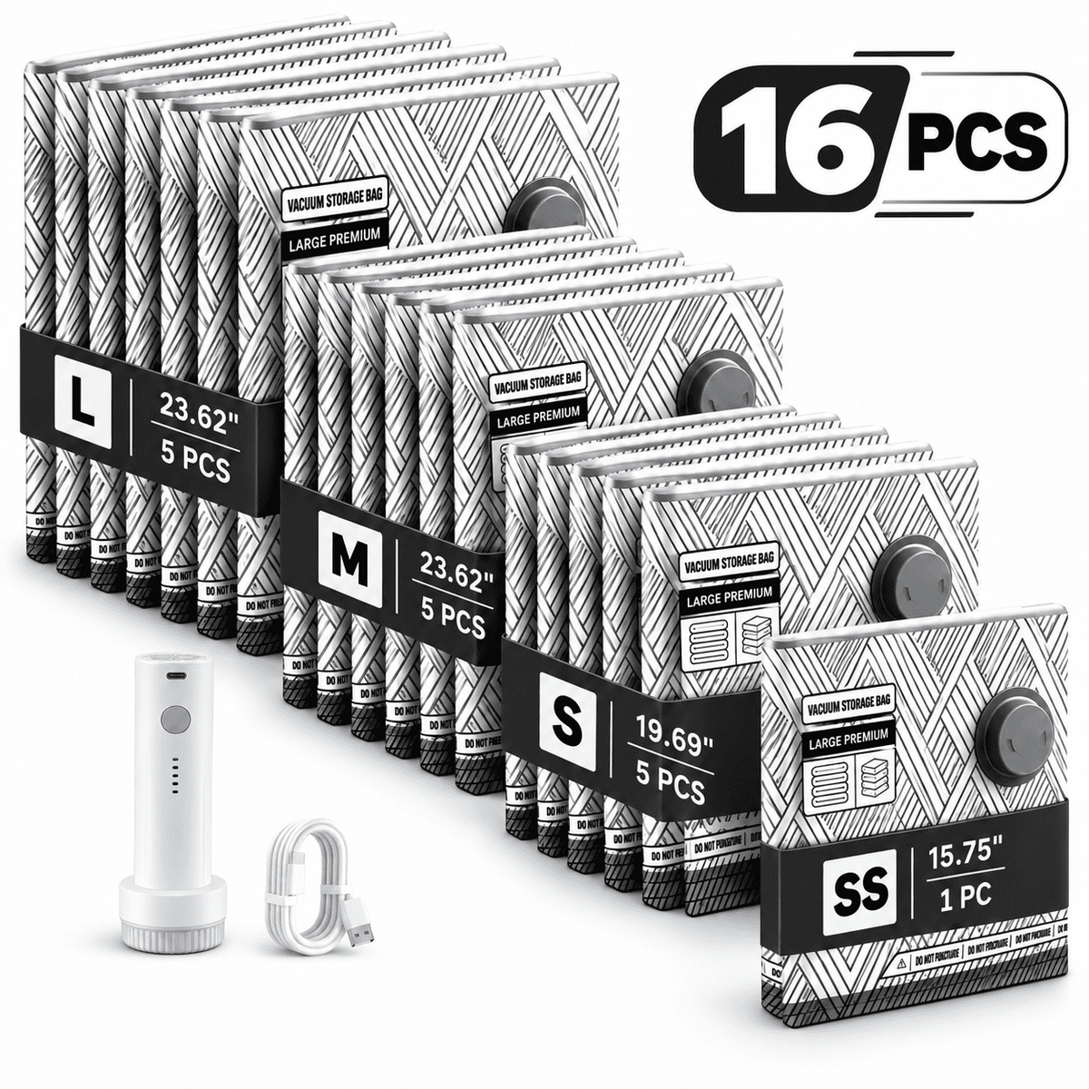 PHANCIR 16-Pack Vacuum Storage Bags with Electric Pump