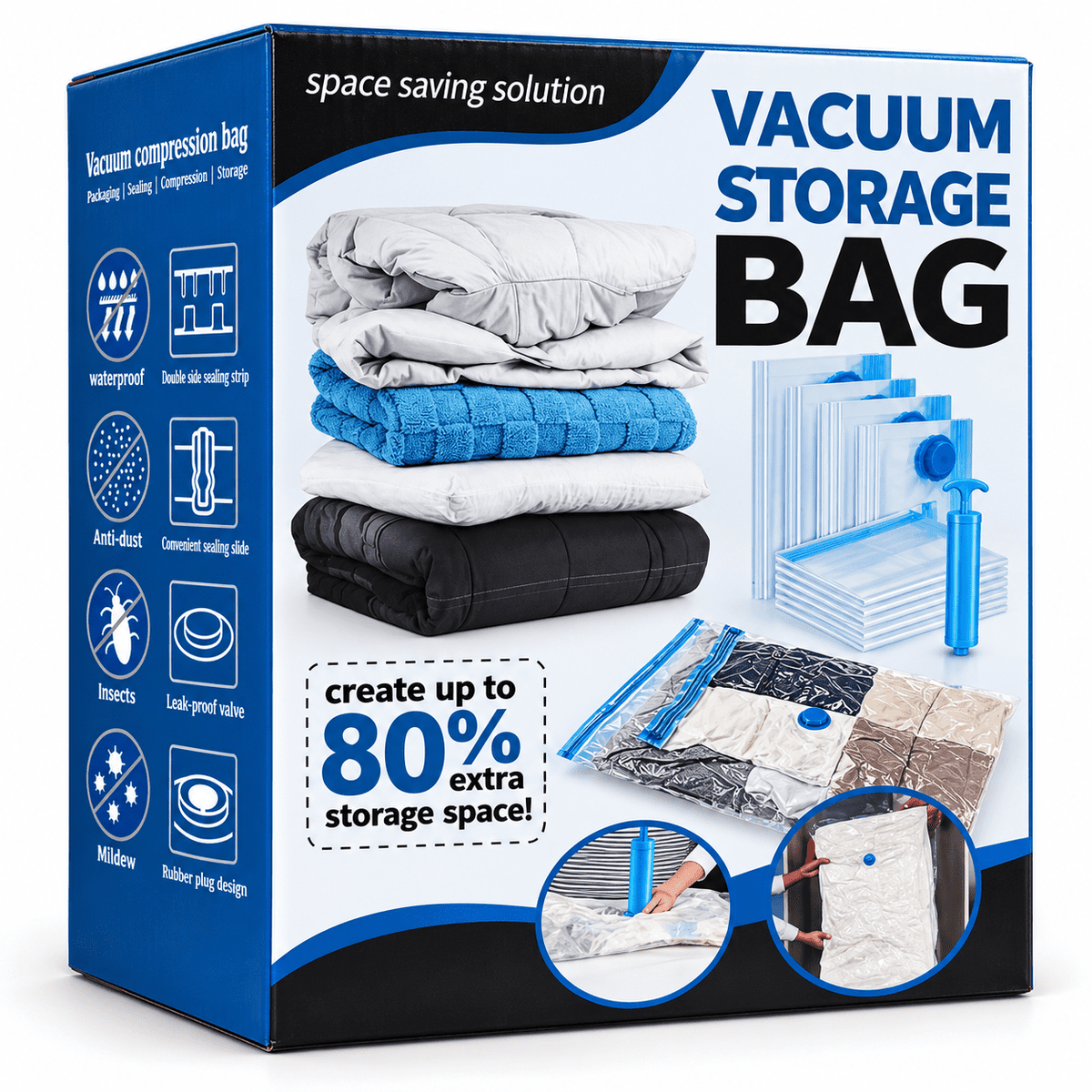PHANCIR 12-Pack Jumbo Vacuum Storage Bags with Hand Pump