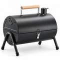 Portable Barrel Charcoal Grill and Tabletop BBQ Smoker, Black