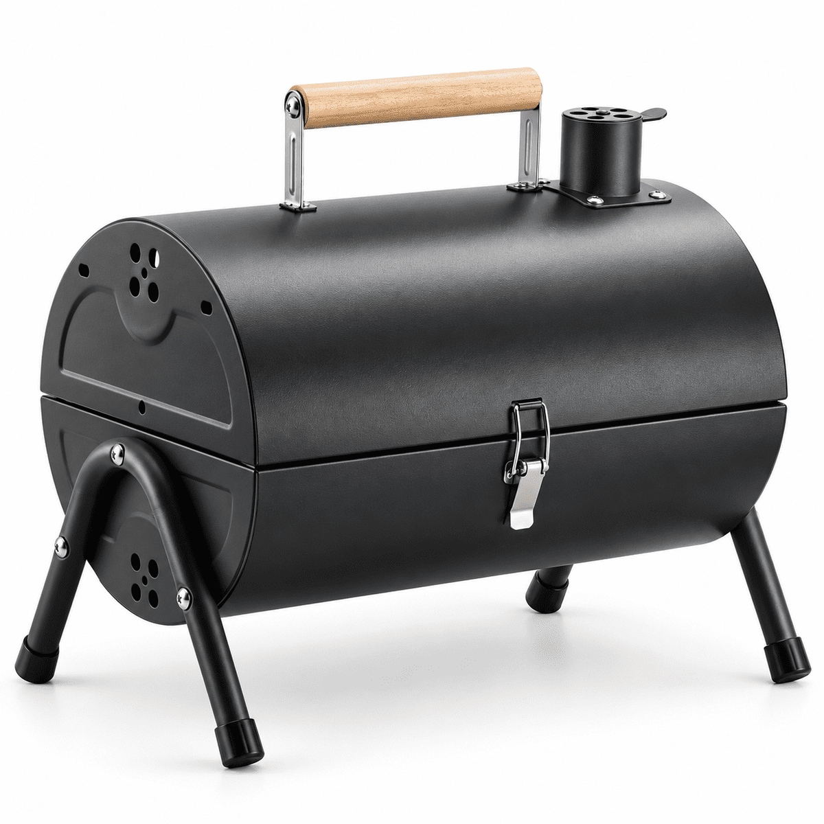 Portable Barrel Charcoal Grill and Tabletop BBQ Smoker, Black