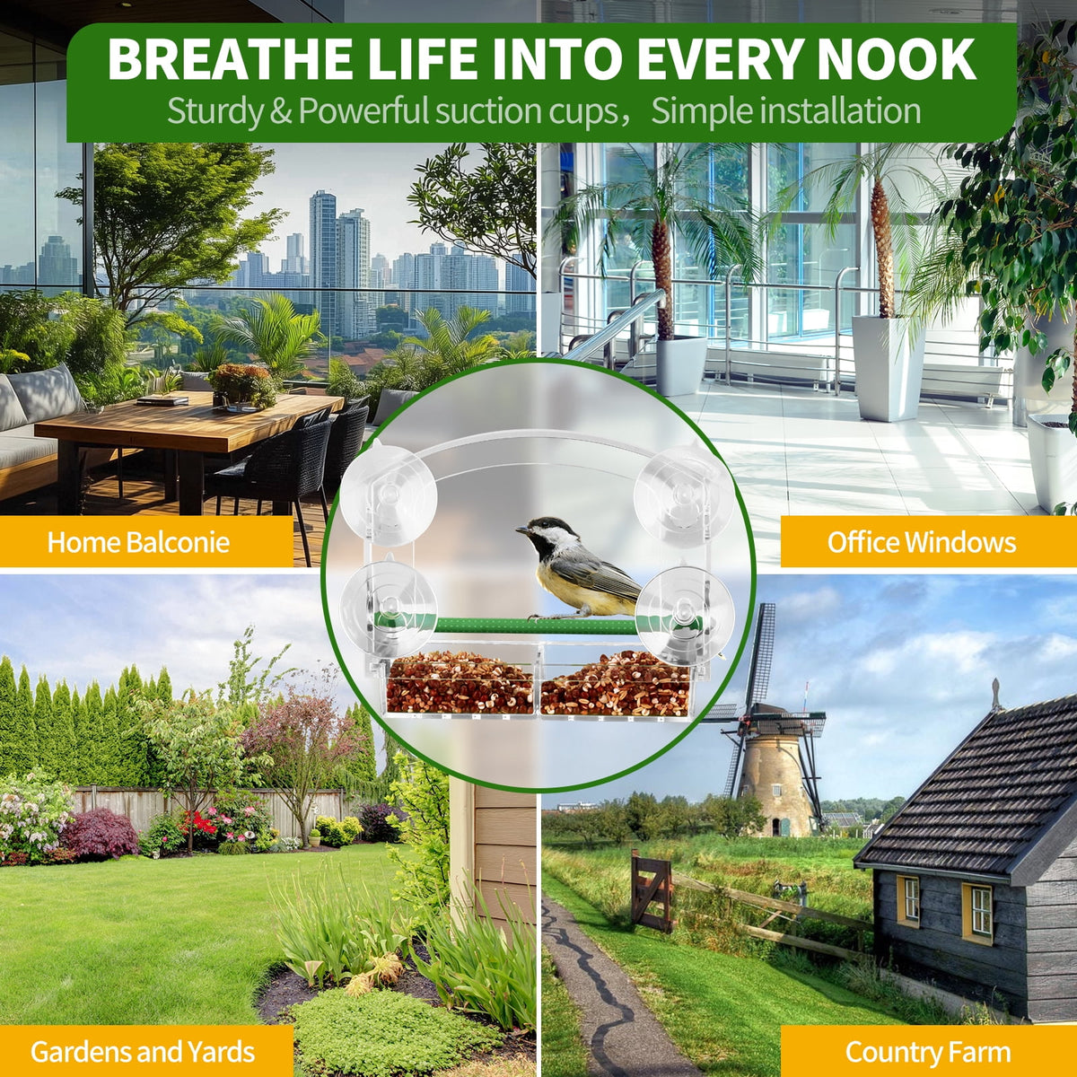 PHANCIR Clear Window Bird Feeder with Suction Cups