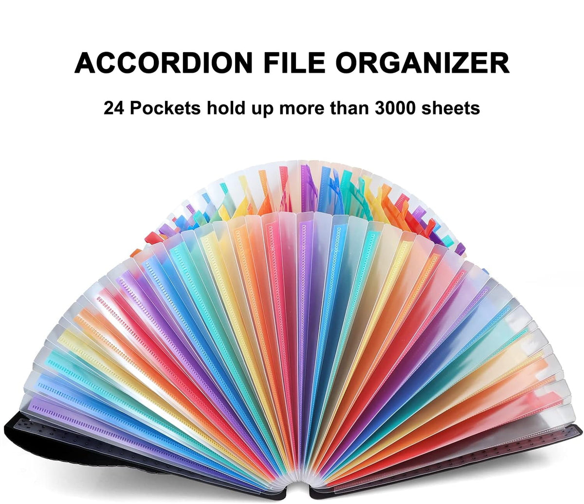 PHANCIR 2-Pack 24-Pocket Accordion File Organizer with Labels