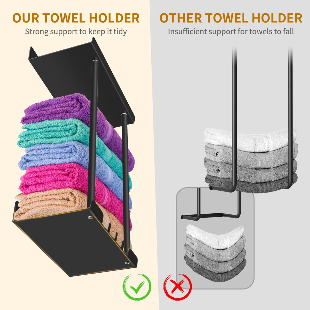 PHANCIR Retractable Wall Towel Rack with Shelf & Hooks, Black