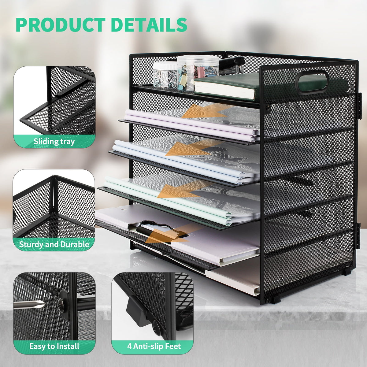 PHANCIR 6-Tier Mesh Desk Organizer & Paper Tray with Handle