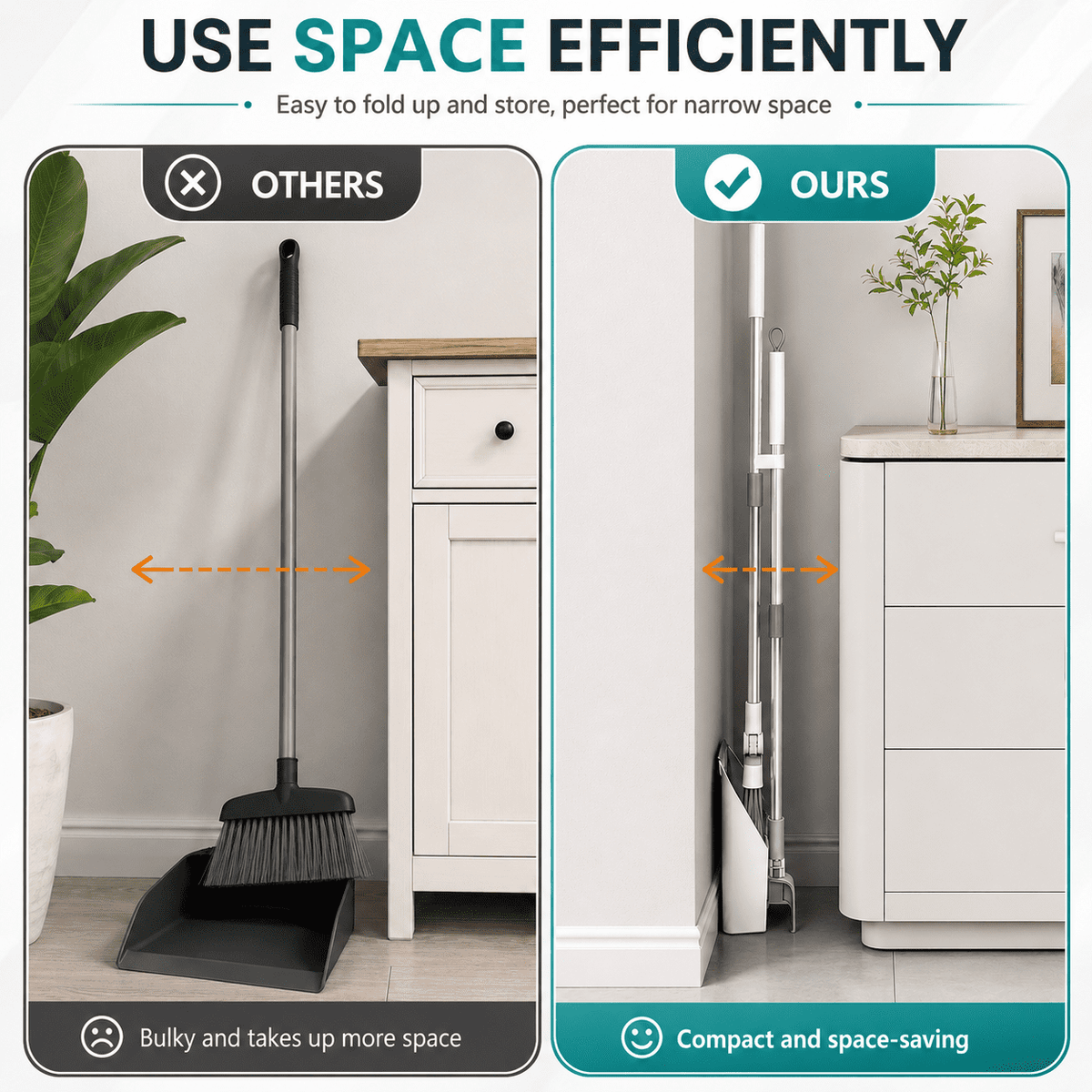 PHANCIR Broom and Dustpan Set with Long Handle