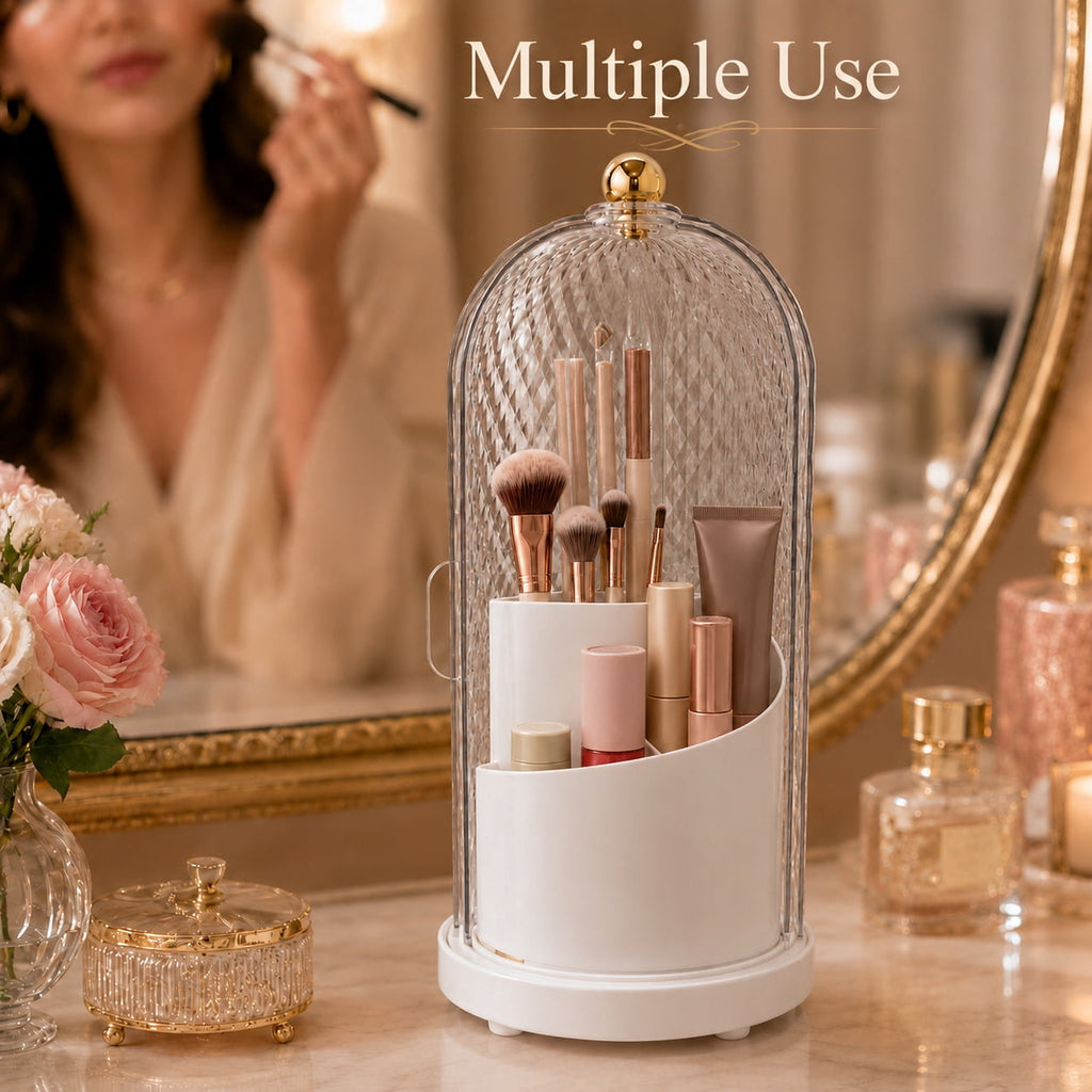 3-Slot Rotating Toothbrush Holder with Cover and Drainage Holes