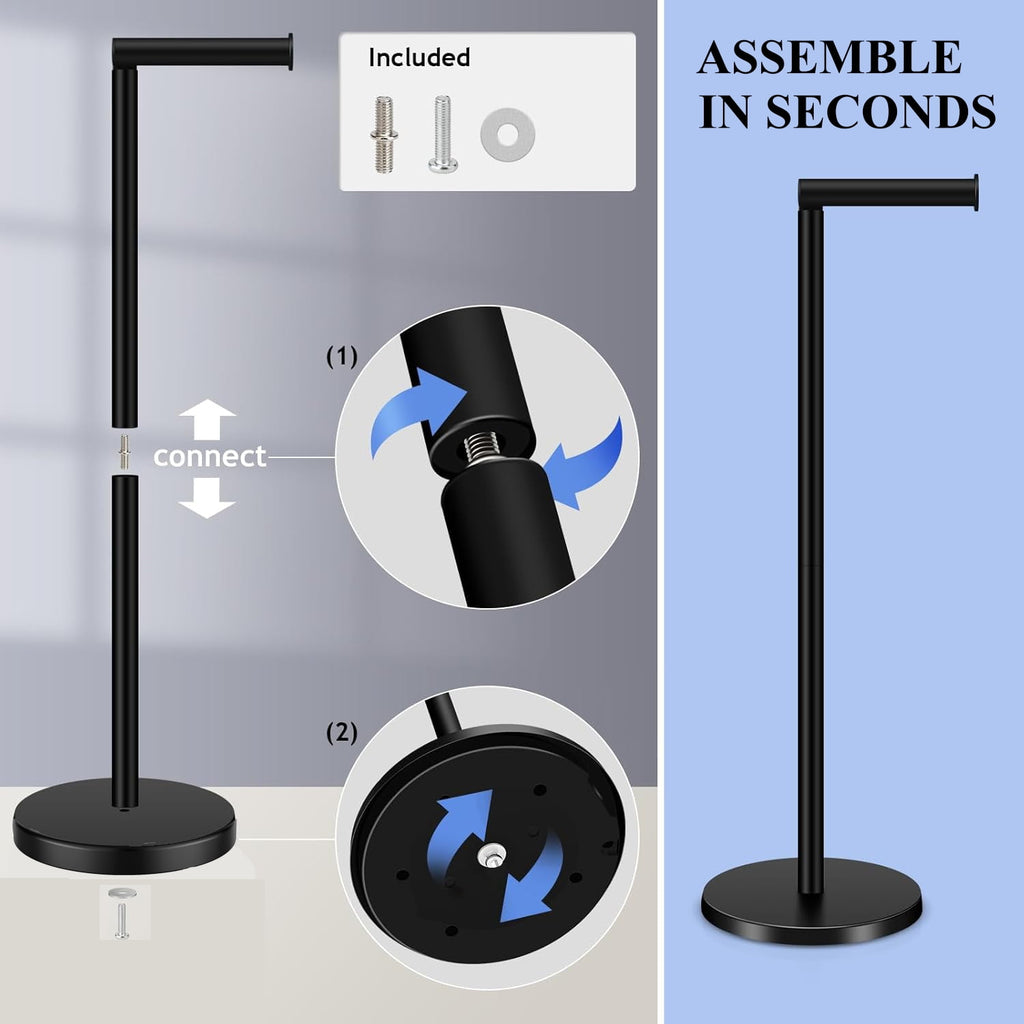 PHANCIR Freestanding Toilet Paper Holder with Storage Shelf, Black