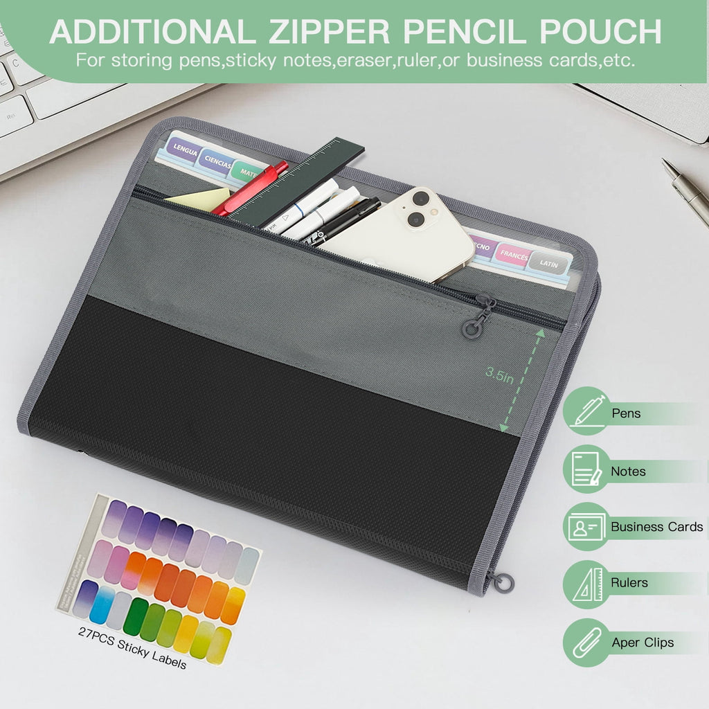 PHANCIR 2-Pack A7 13-Pocket Accordion File Organizer with Zipper