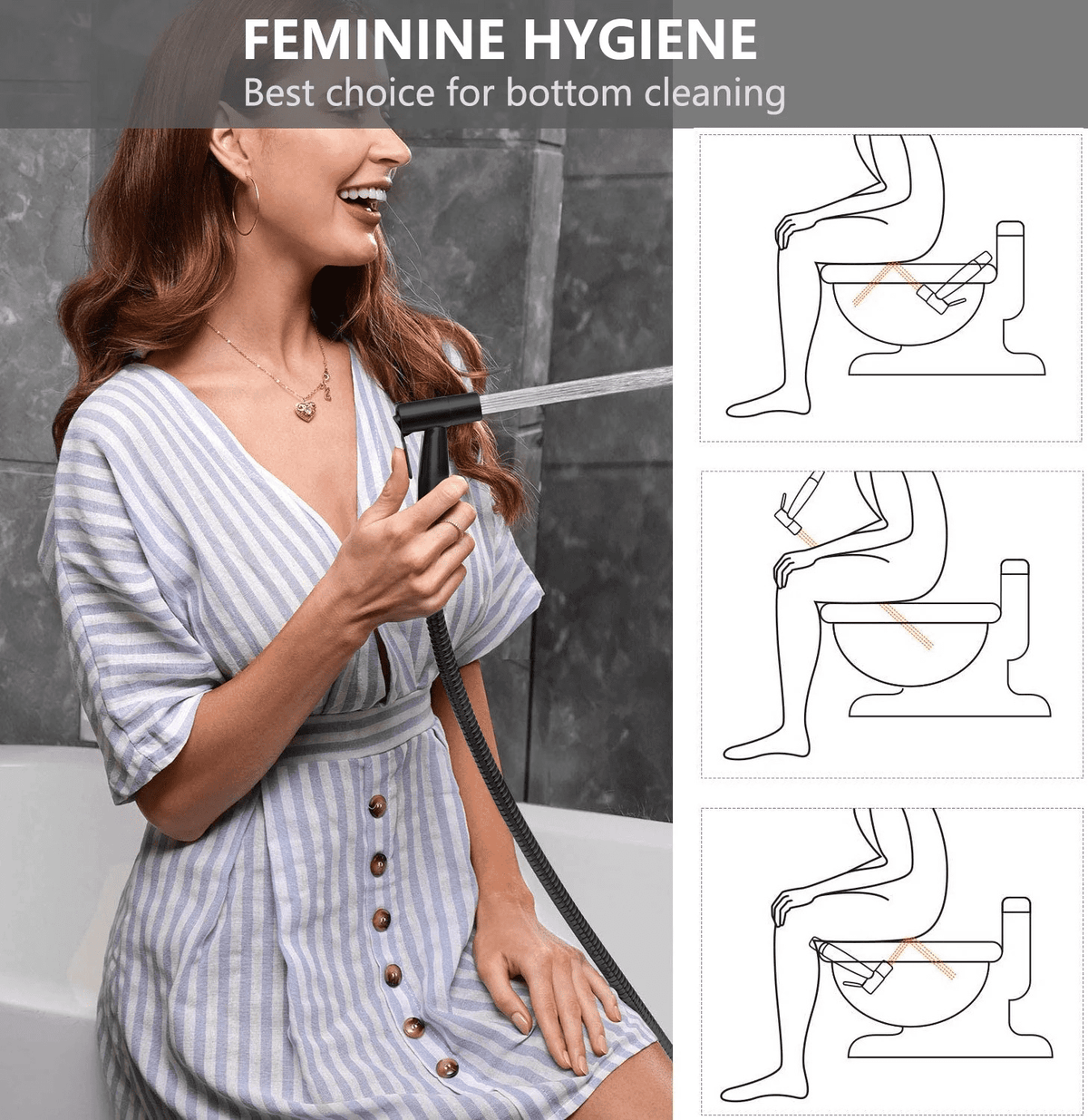 PHANCIR 2-Pack Stainless Steel Handheld Bidet Sprayer, Black