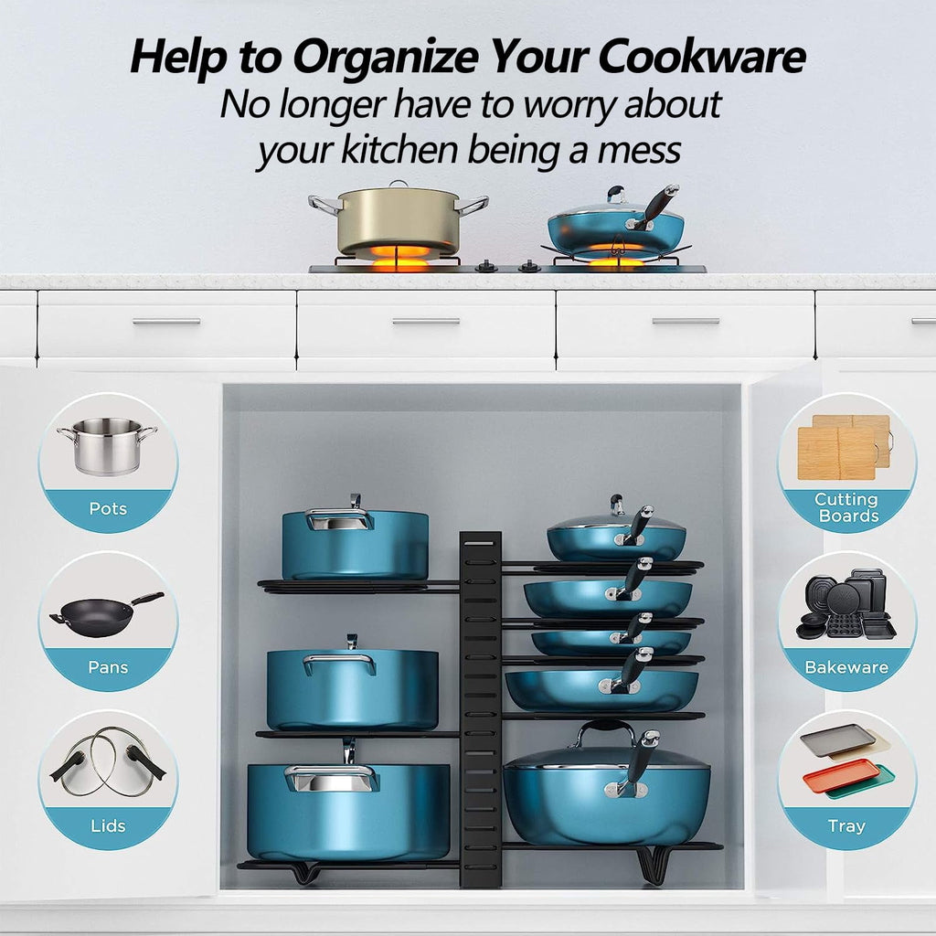 PHANCIR Adjustable 8-Tier Pot & Pan Organizer Rack with Anti-Slip Pads