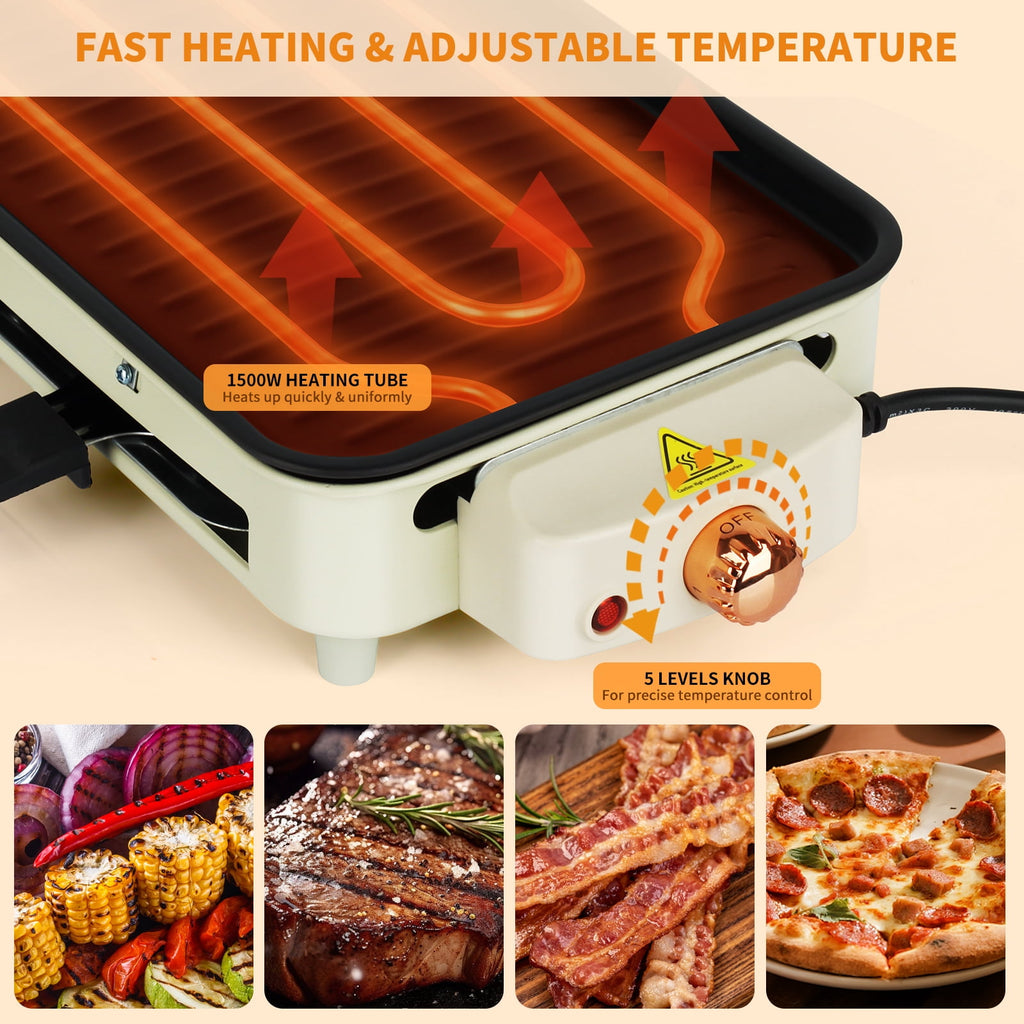 1500W Electric Indoor Grill and Griddle with Temperature Control