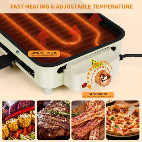 1500W Electric Indoor Grill and Griddle with Temperature Control