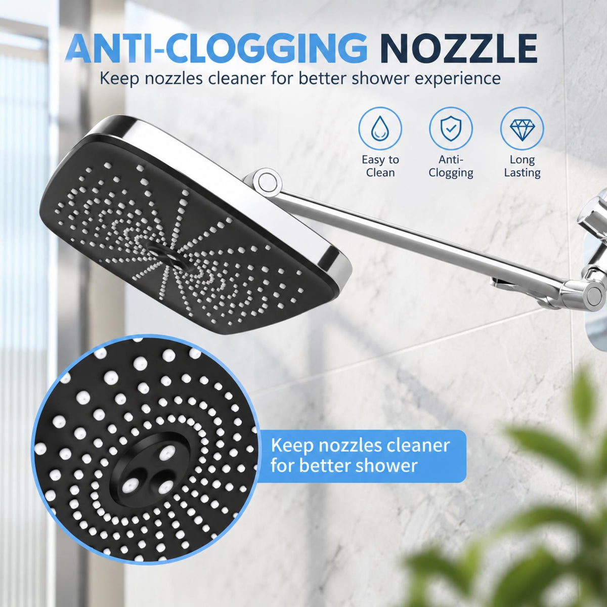 12" Rain Shower Head Combo, High Pressure Rainfall & 6 Spray Handheld Shower Head
