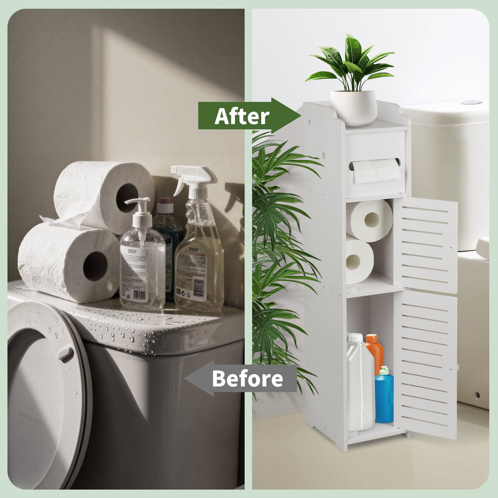 PHANCIR Toilet Paper Holder & Storage Cabinet for Mega Rolls, White