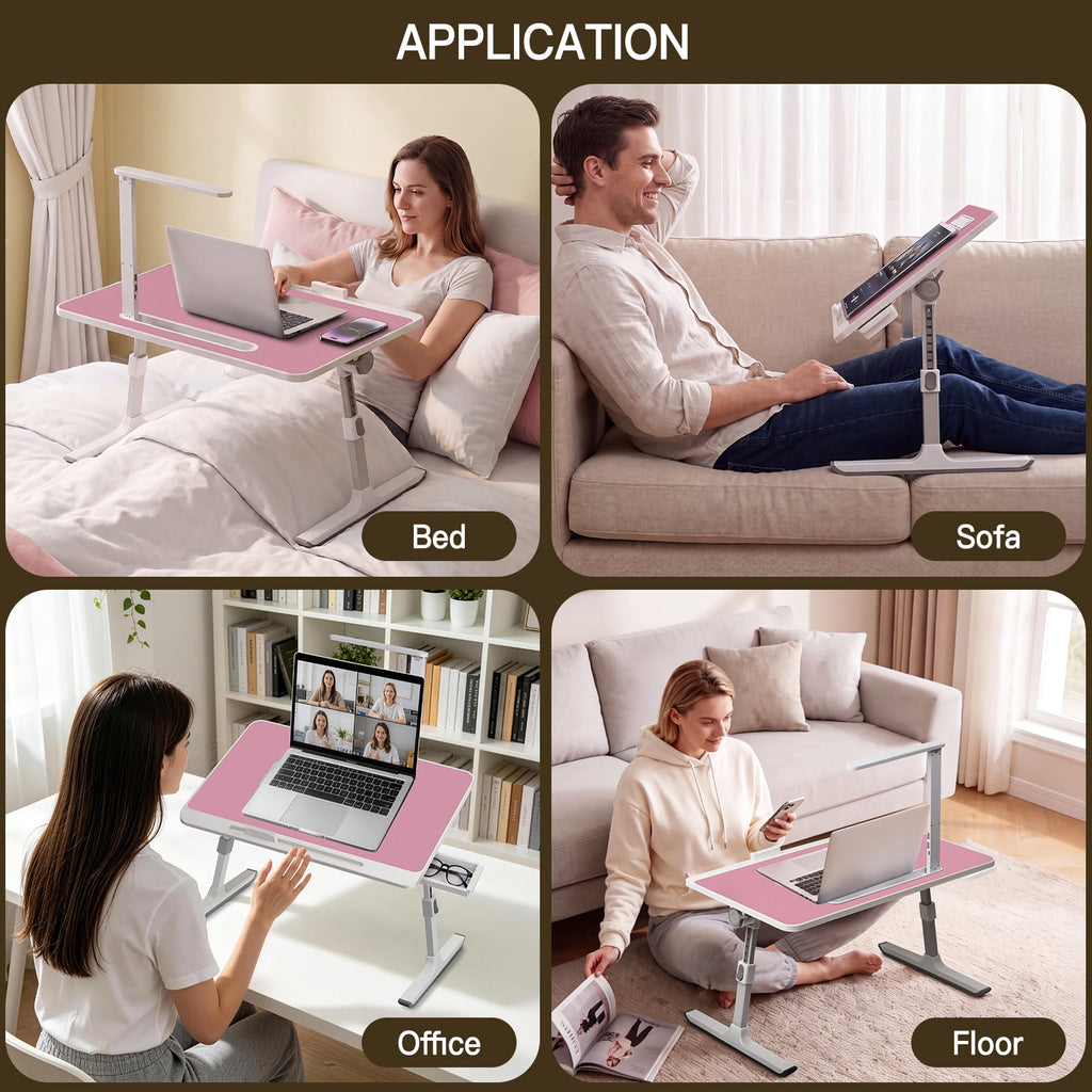 PHANCIR Folding Lap Desk with Cooling Fan and LED Light, Pink