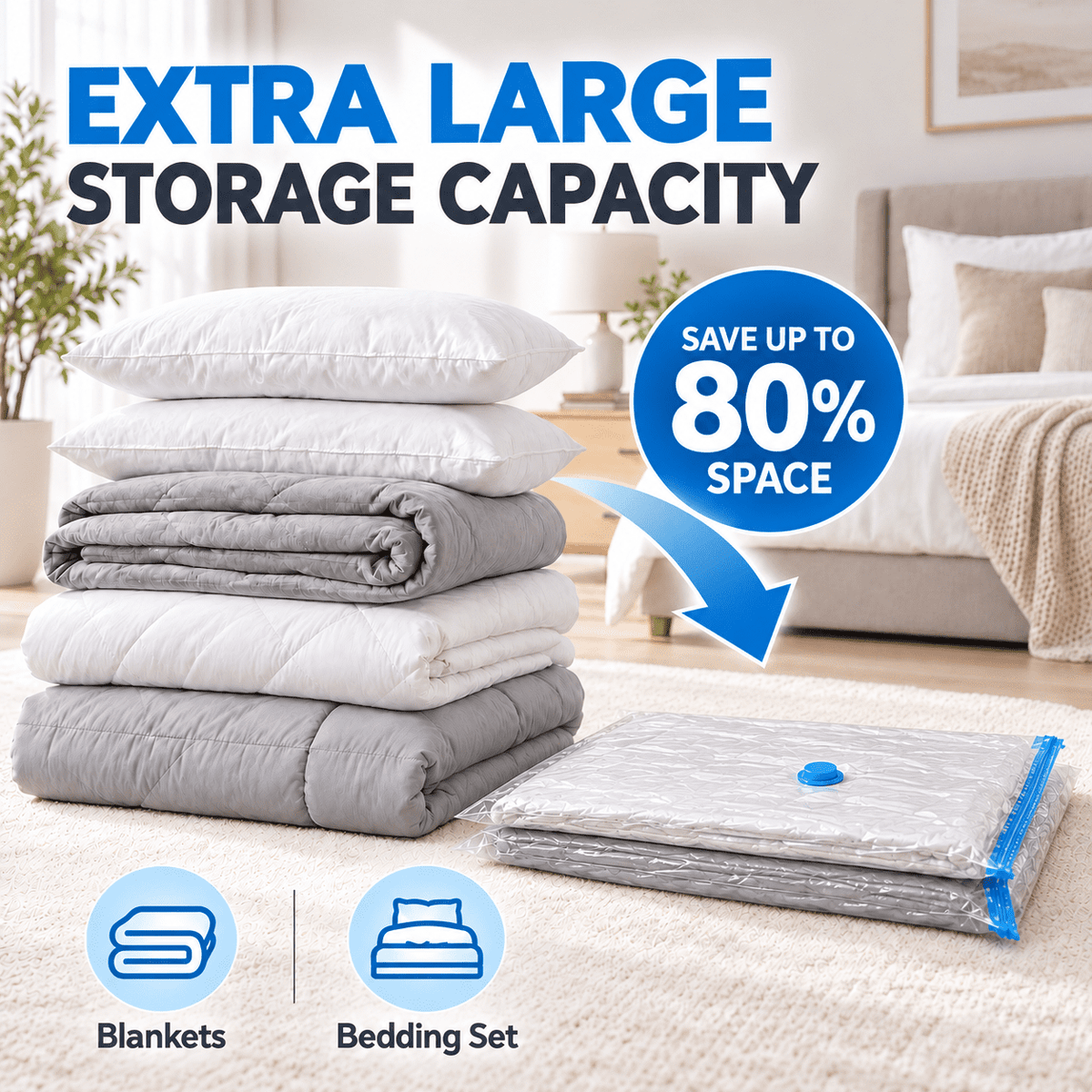 PHANCIR 12-Pack Jumbo Vacuum Storage Bags with Hand Pump